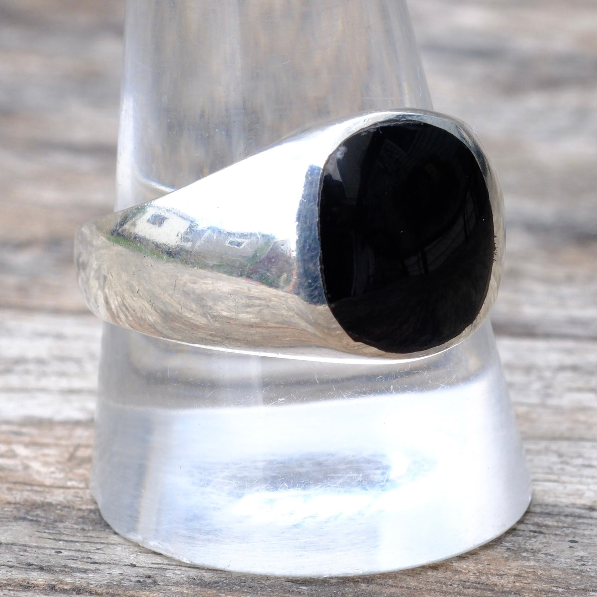 Vintage Sterling Black Resin Signet Ring 11.5
