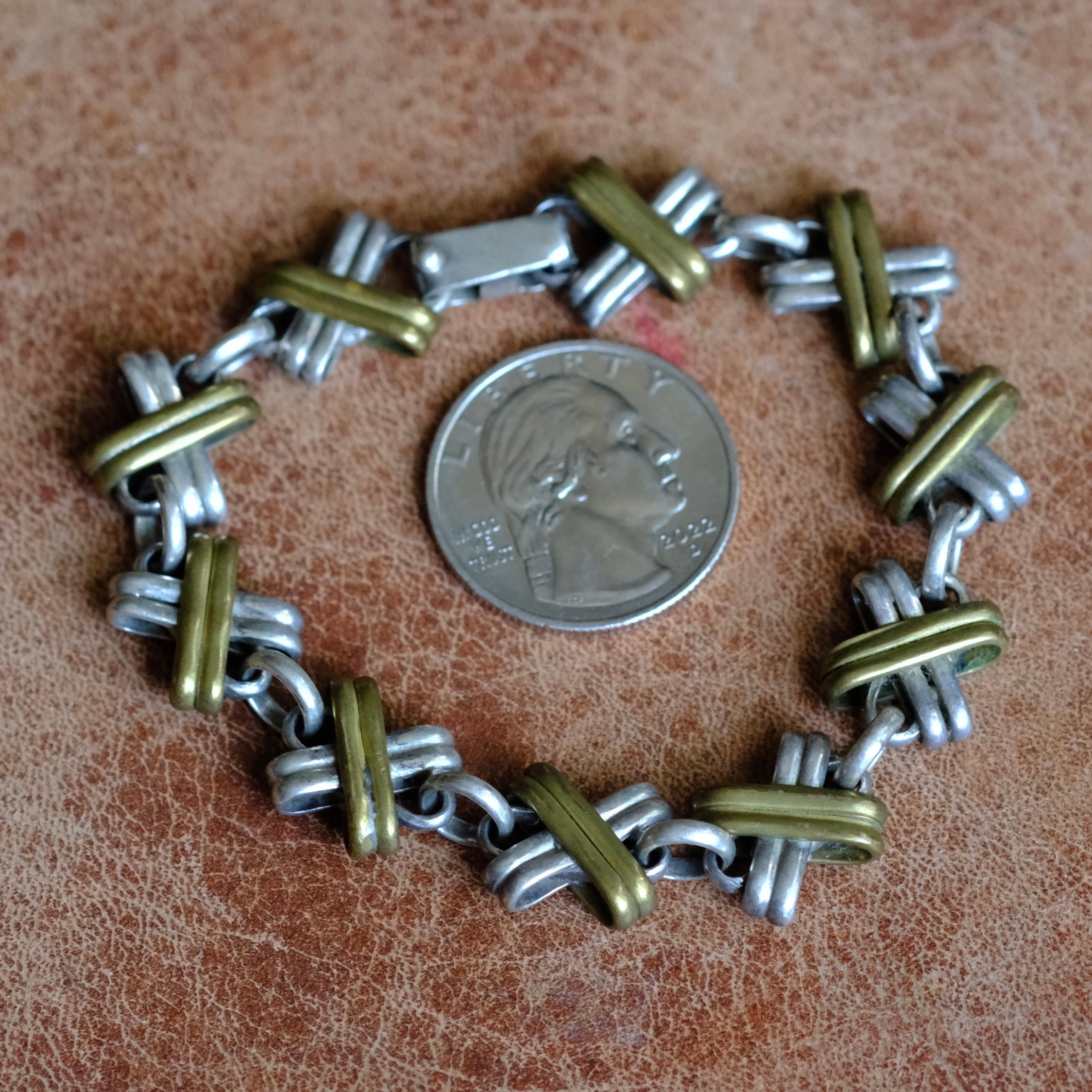 Vintage Sterling Silver and Copper X Link Bracelet