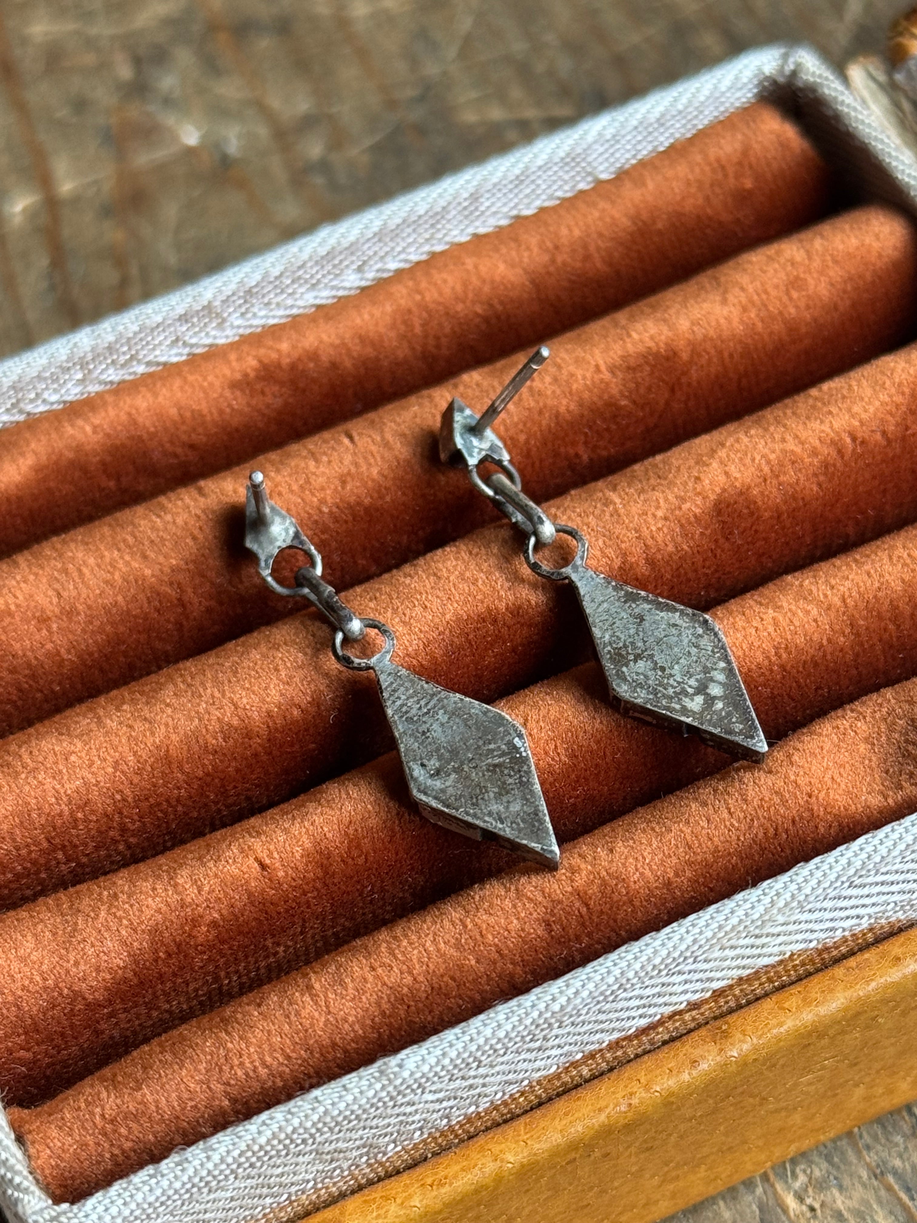 Vintage Sterling Silver Turquoise Inlay Diamond Earrings