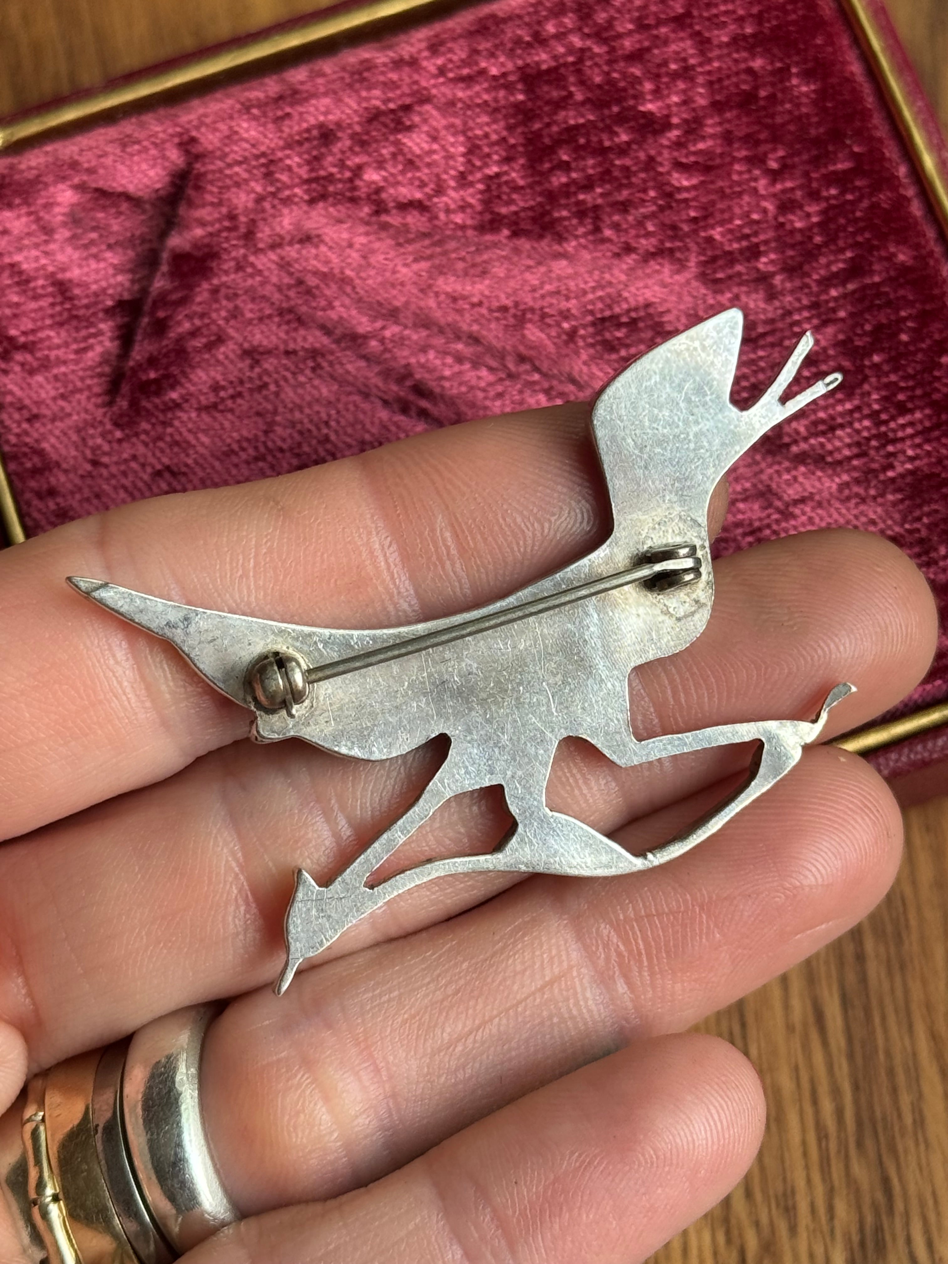 Vintage Sterling Silver Multistone Inlay Road Runner Pin