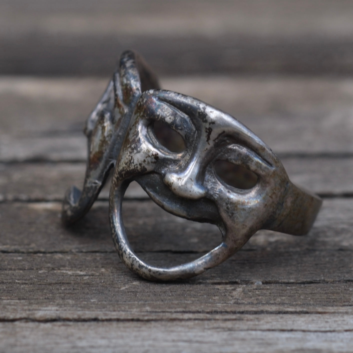 Vintage Sterling Silver Comedy Tragedy Mask Ring 5.75