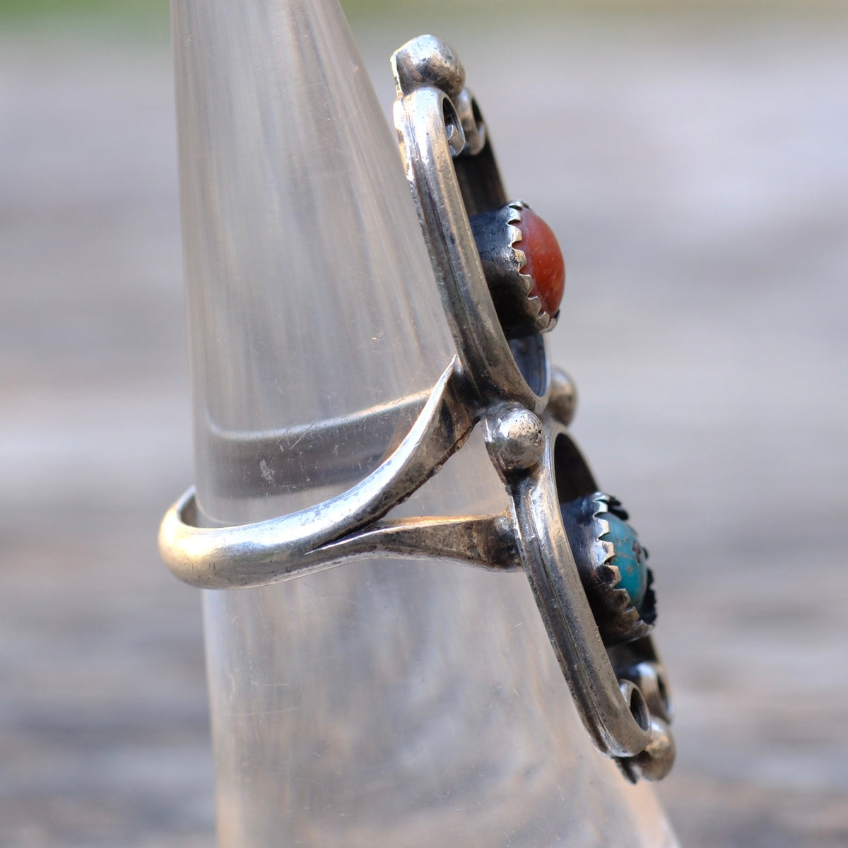 Vintage Sterling Turquoise and Coral Ring 6