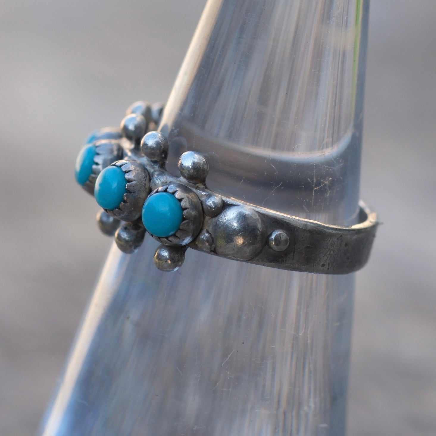 Vintage Sterling Snake Eye Turquoise Band Ring 4.25