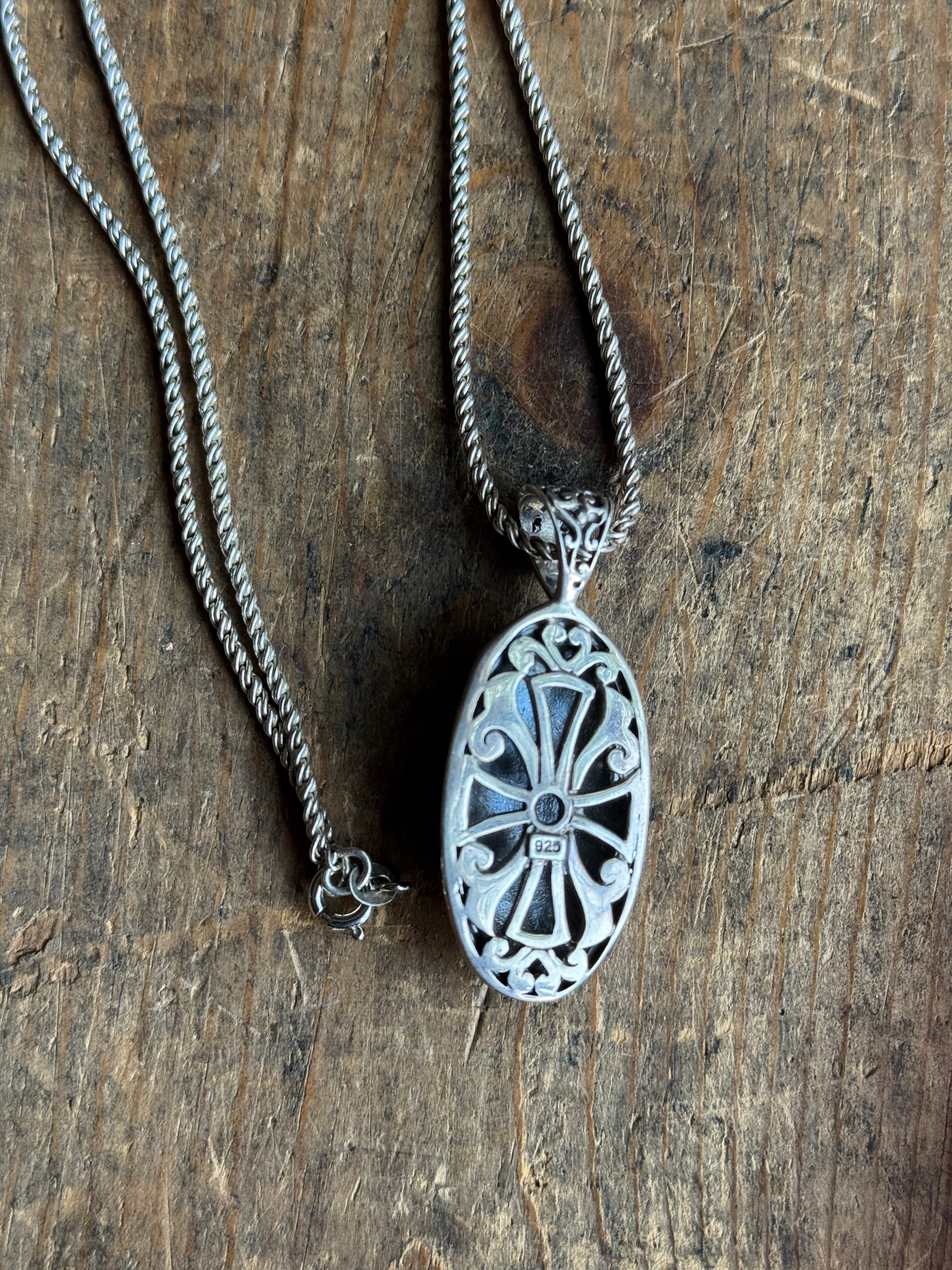 Vintage Sterling Silver Etched Cross Necklace