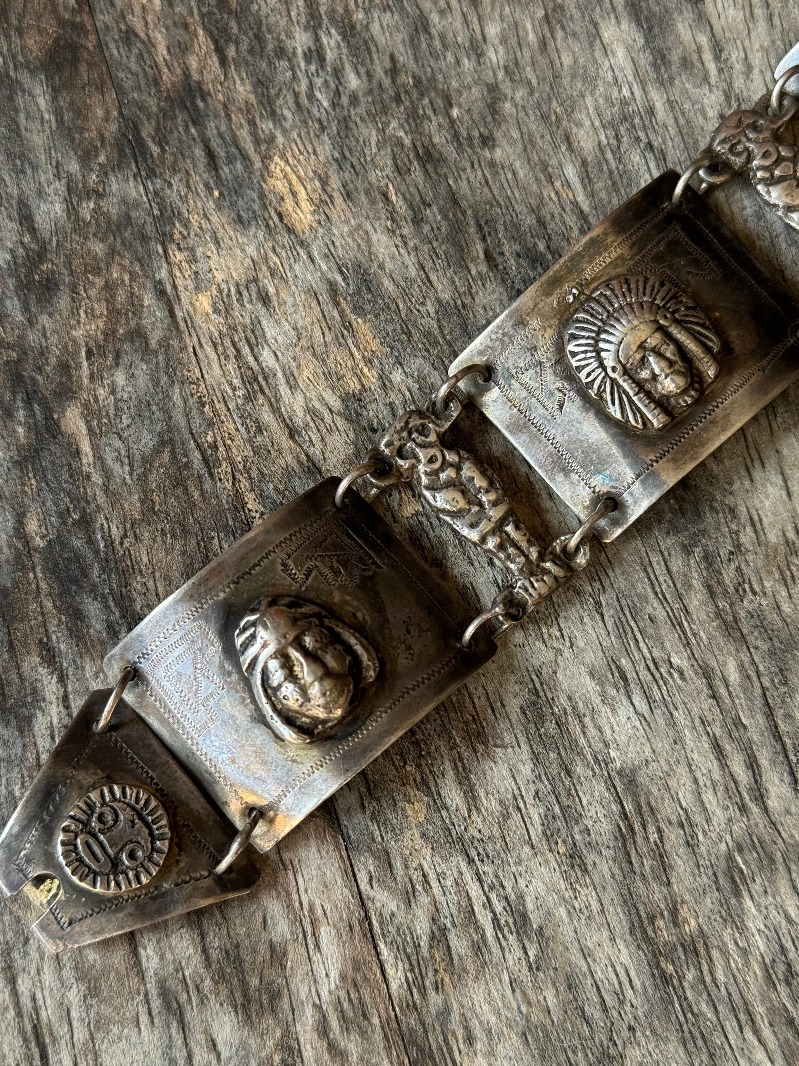Vintage Coin Silver Medallion Link Bracelet