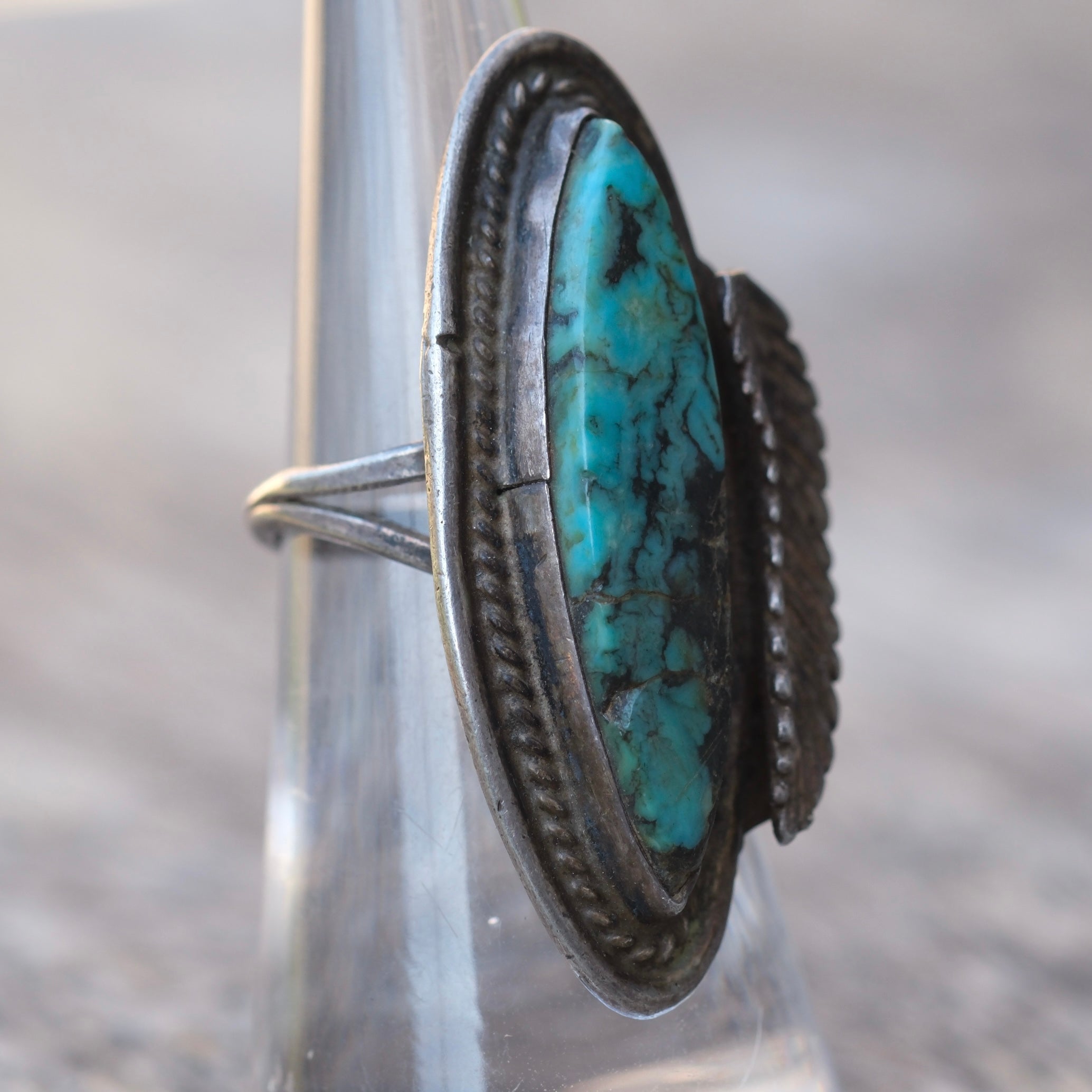 Vintage Sterling Turquoise Feather Ring 5.5