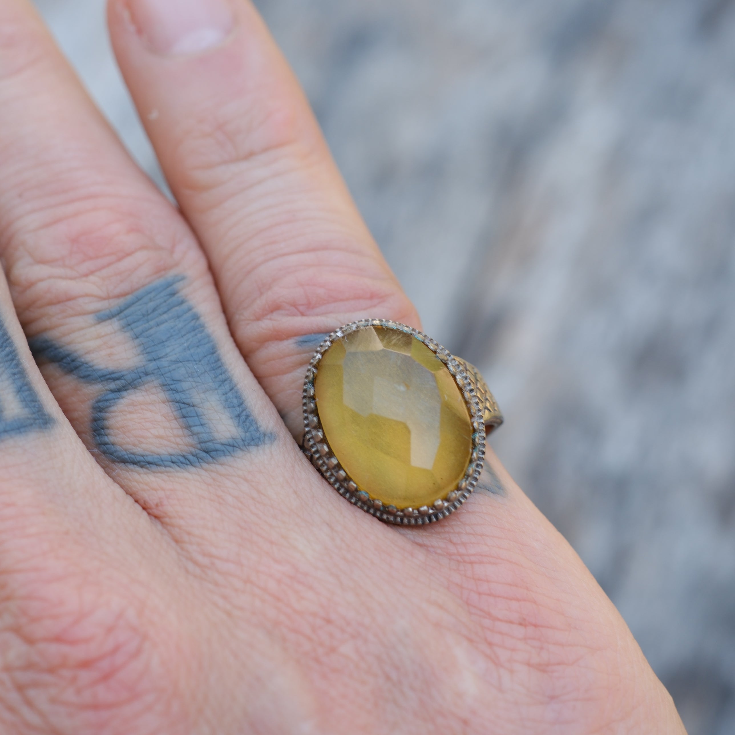 Vintage Sterling Faceted Glass Ring 8