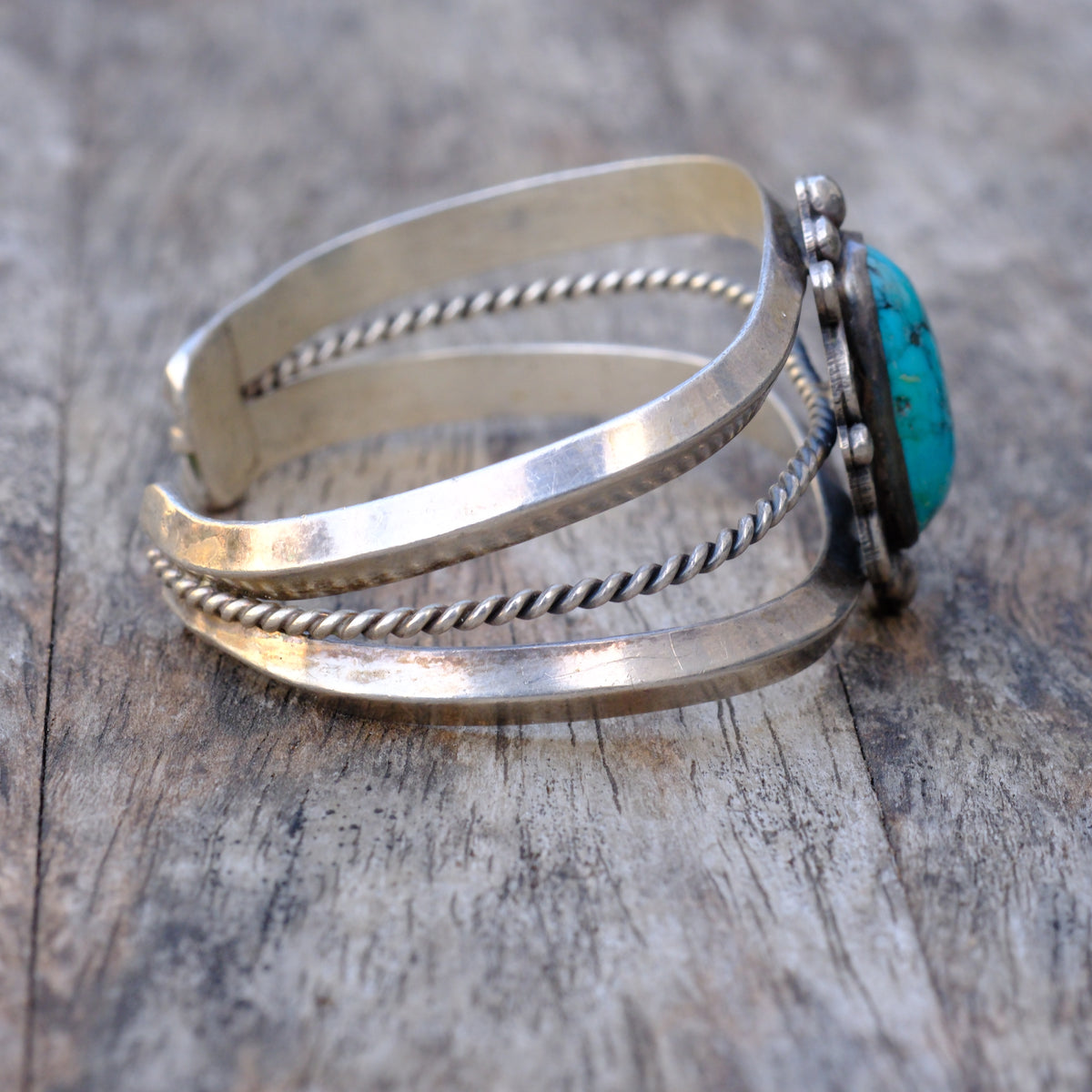 Vintage Sterling Turquoise Florette Cuff Bracelet