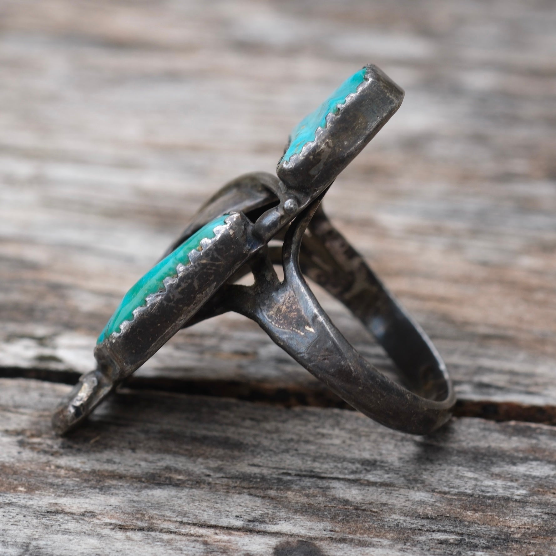 Vintage Sterling Carved Turquoise Feather Ring 6.25