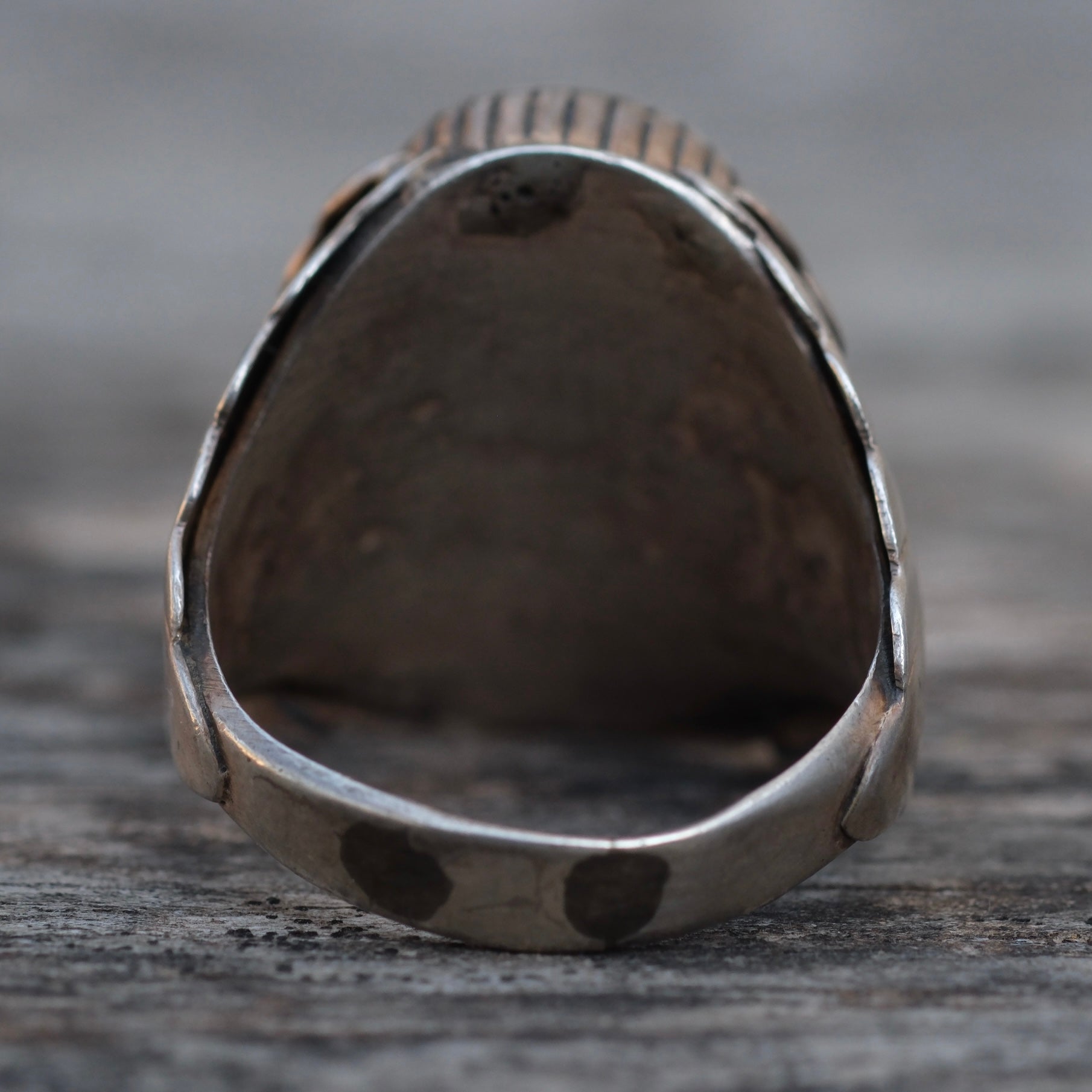 Vintage Sterling 2-Stone Turquoise Ribbed Band Ring 13
