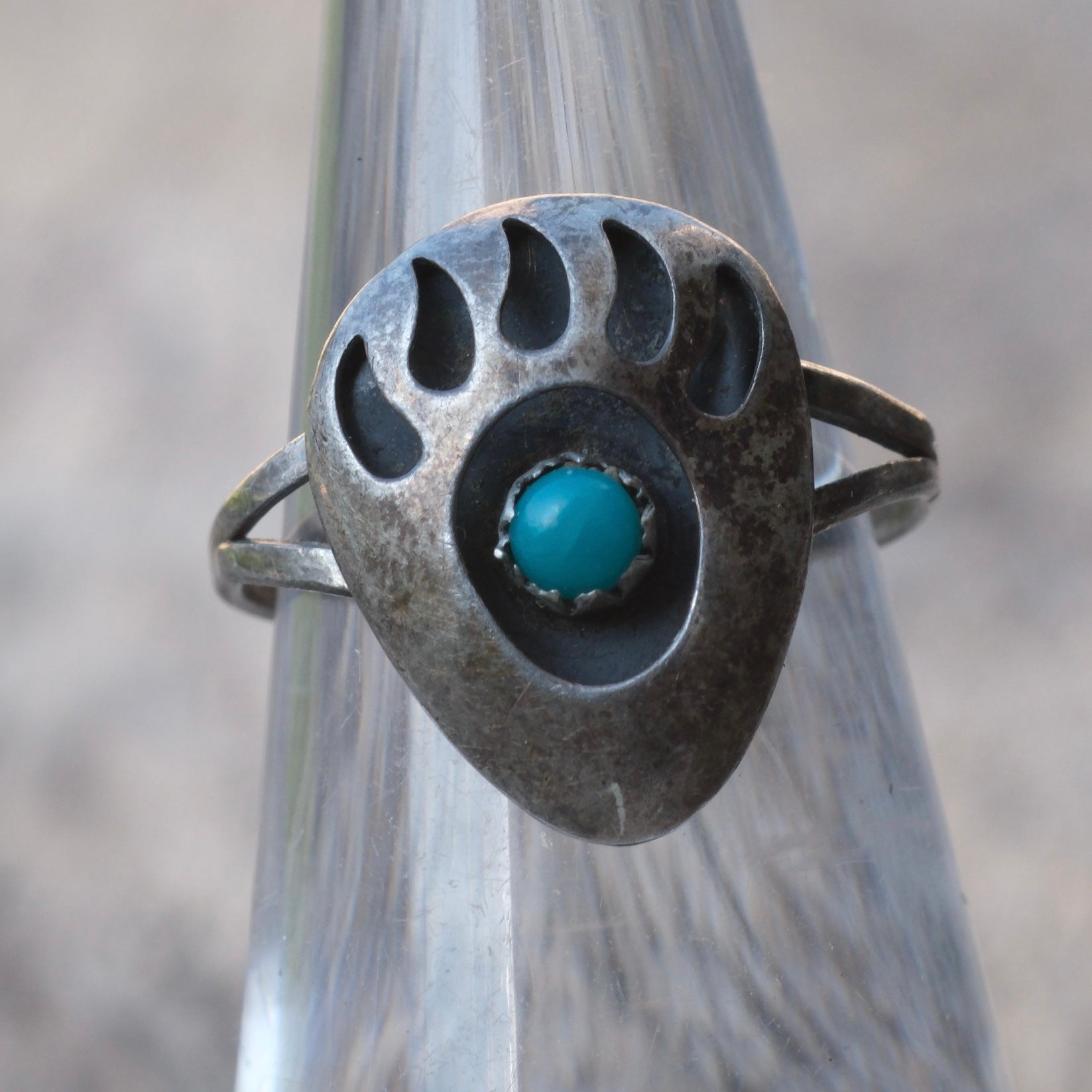 Vintage Sterling Turquoise Bear Paw Ring 5.5
