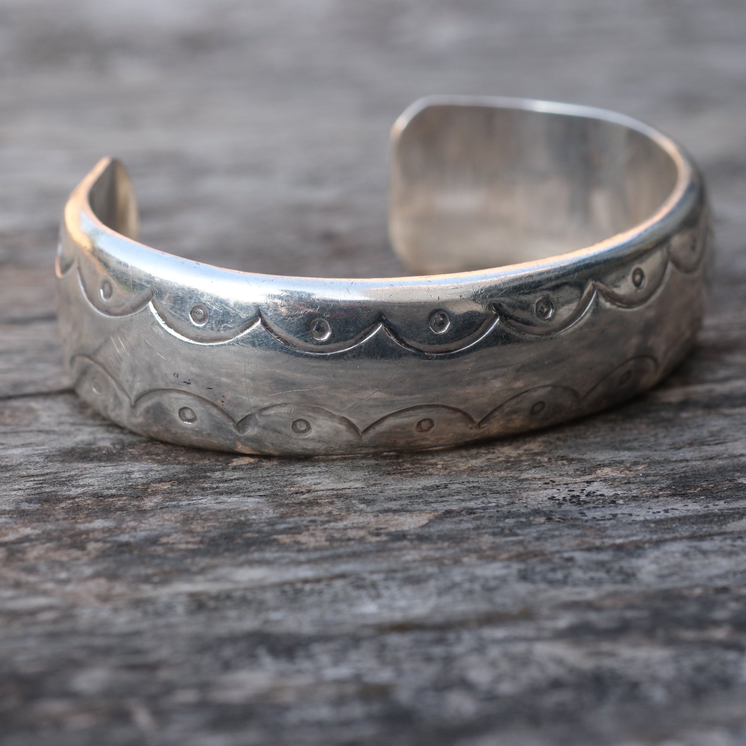 Vintage Sterling Silver Hollow Dome Stamped Cuff
