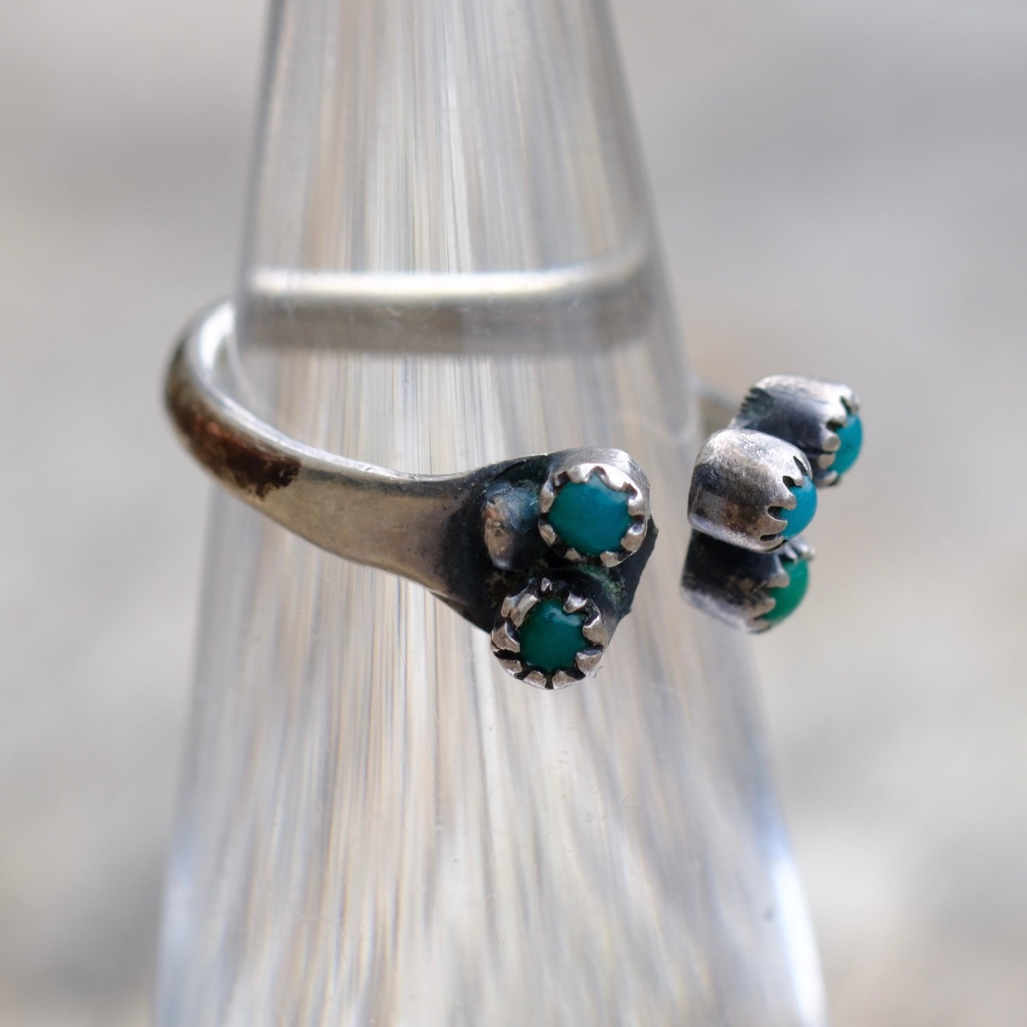 Vintage Sterling Turquoise Overpass Ring 4.75