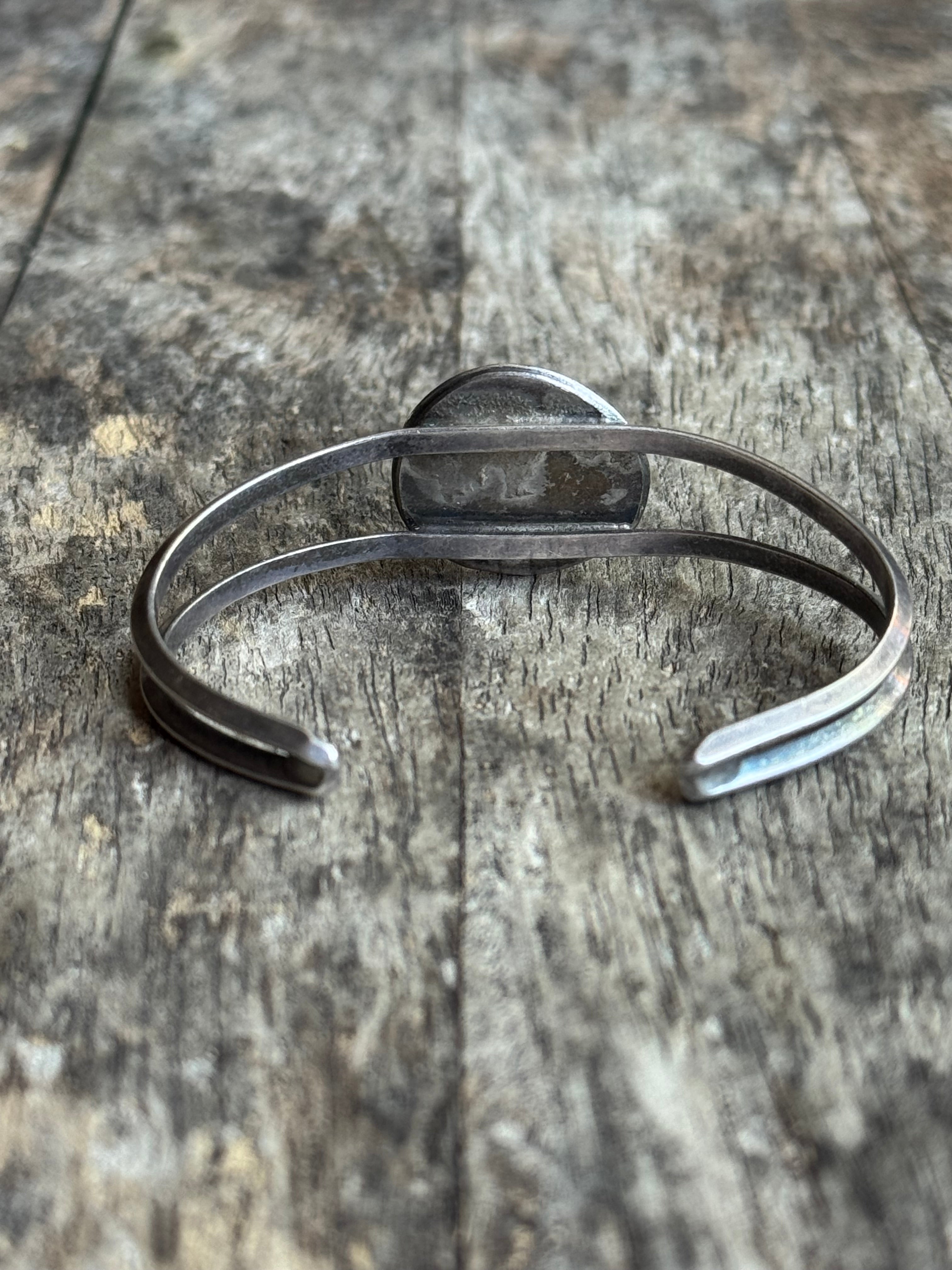 Vintage Sterling Silver Turquoise Triangle Wire Cuff