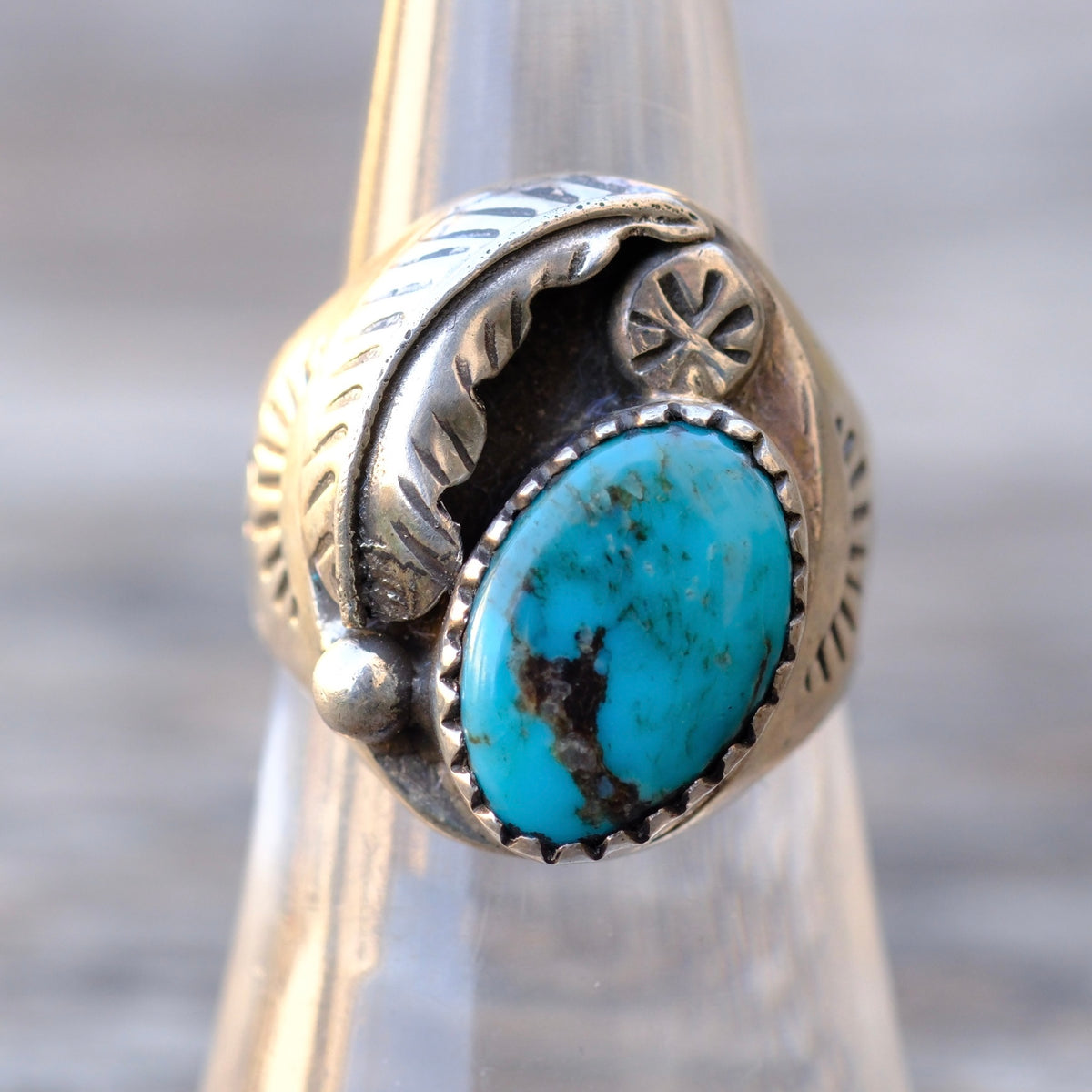 Vintage Sterling Turquoise Feather Ring 7