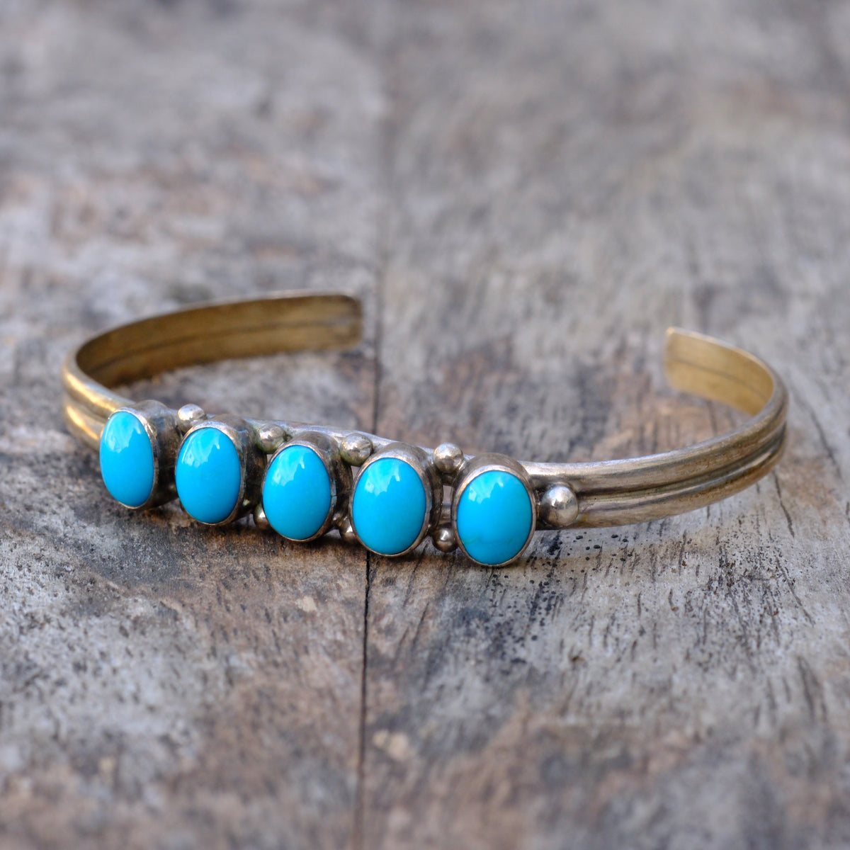 Vintage Sterling 5-Stone Turquoise Cuff Bracelet