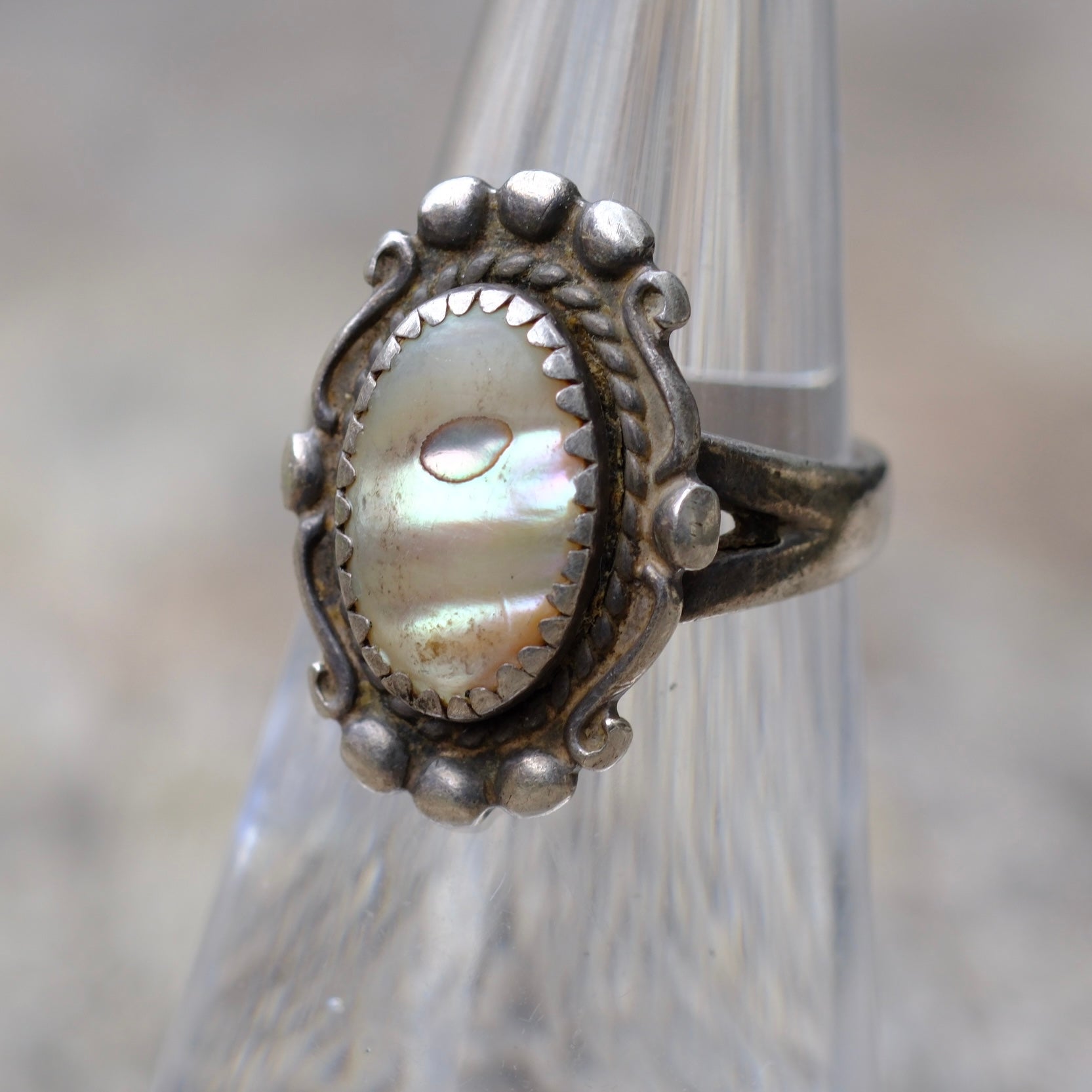 Vintage Sterling Abalone Ring 5.5