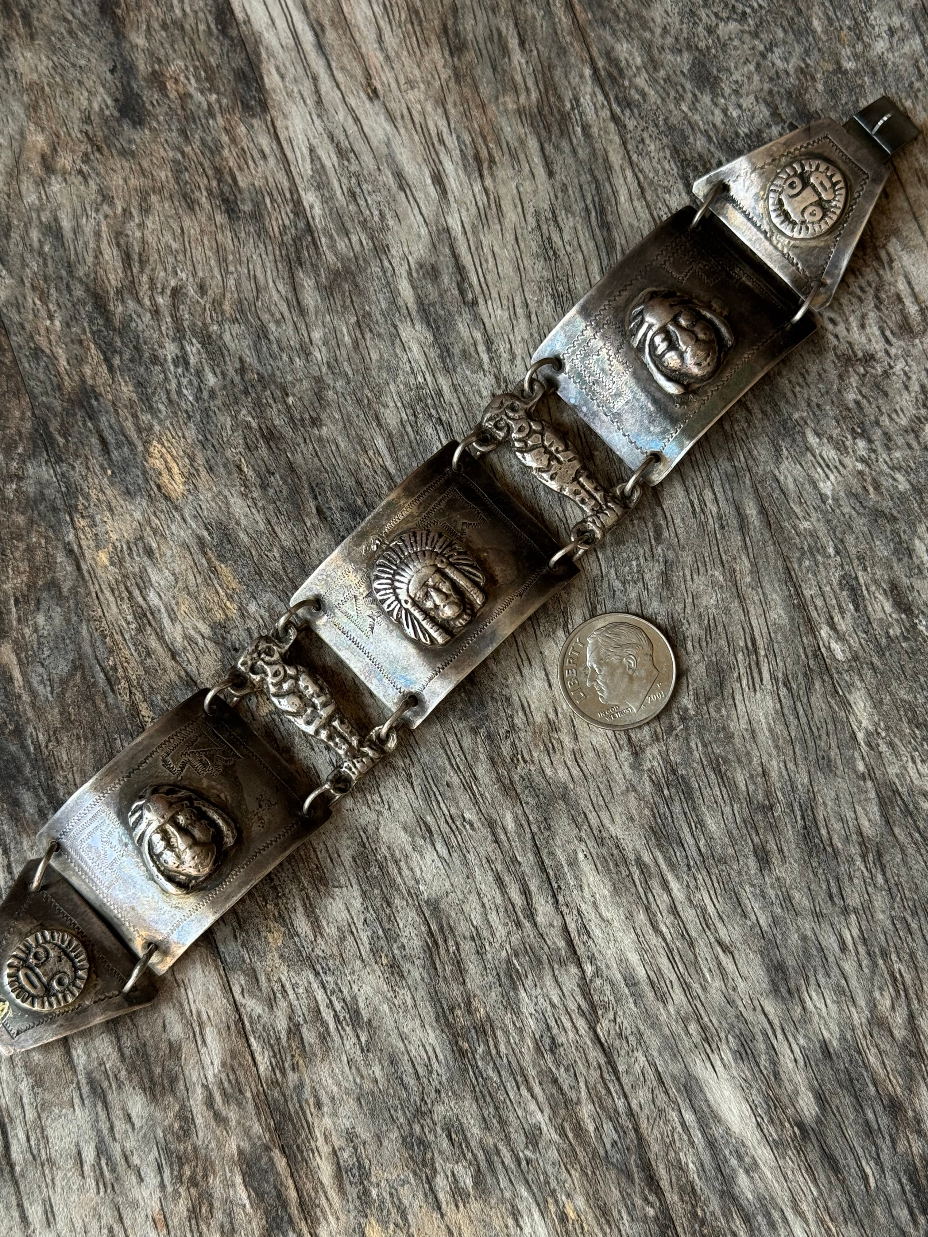Vintage Coin Silver Medallion Link Bracelet