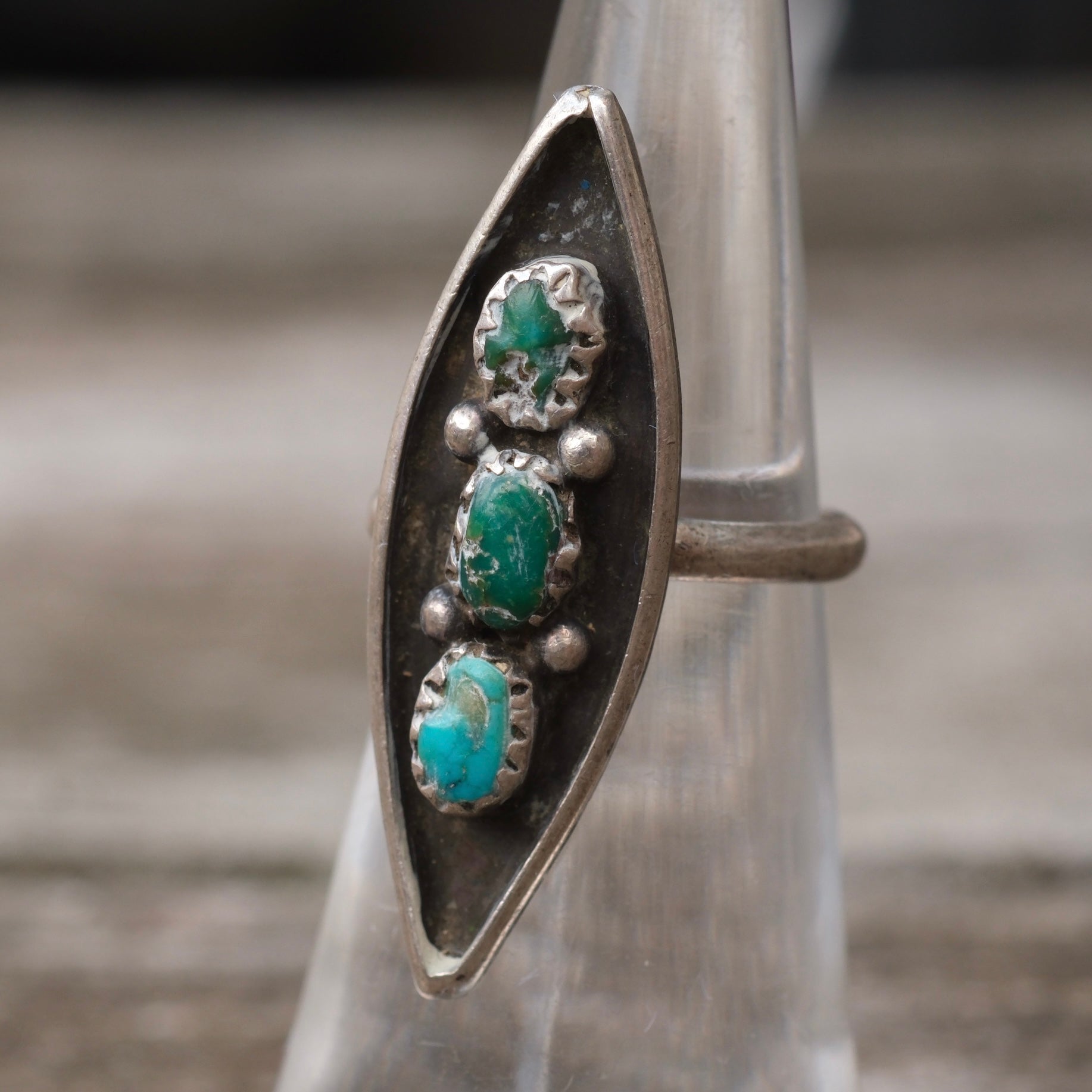 Vintage Sterling 3- Stone Turquoise Ring 4.25