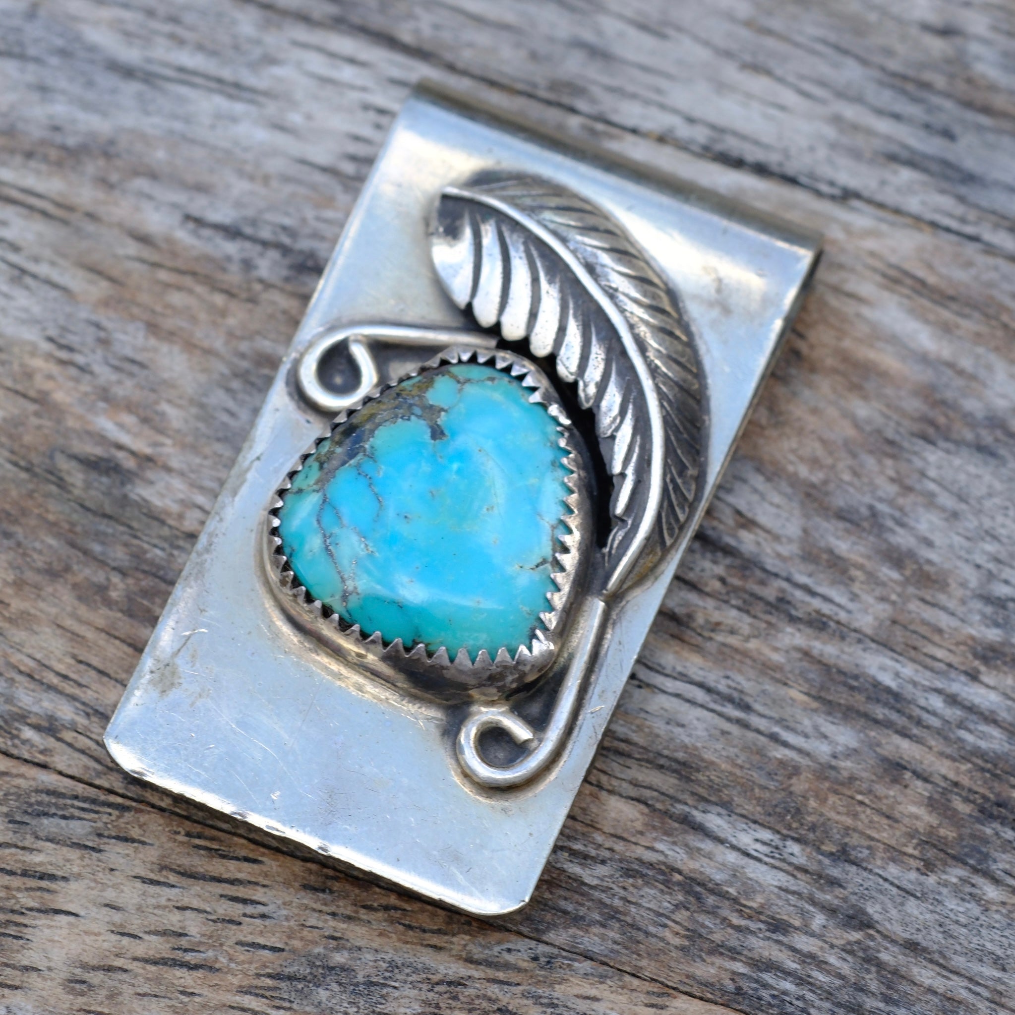 Vintage Turquoise Feather Money Clip