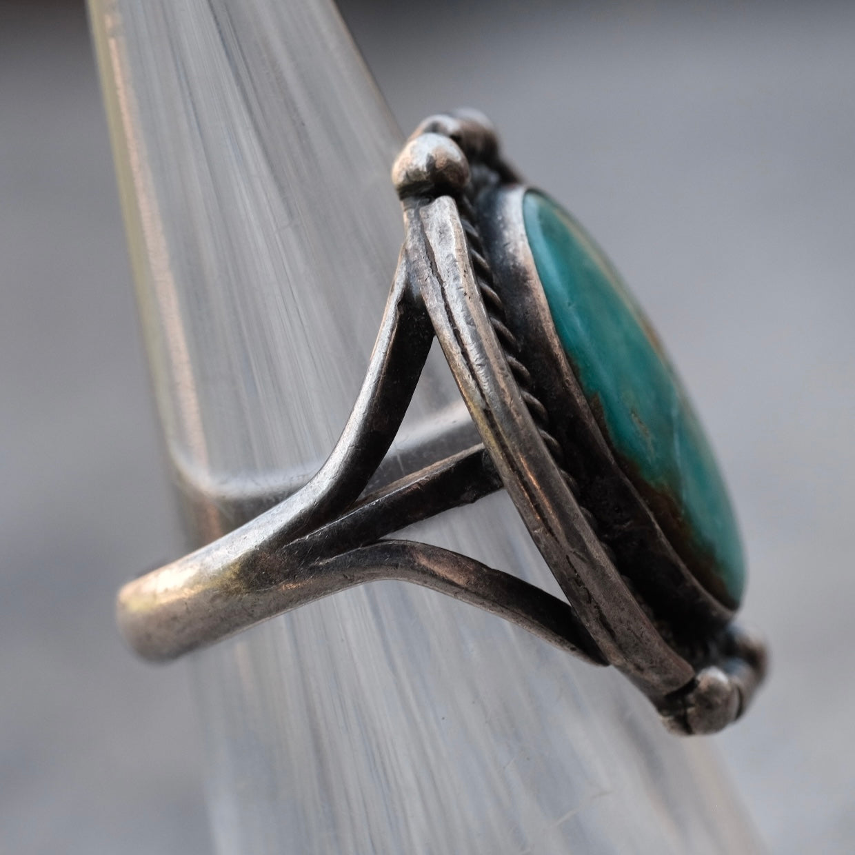 Vintage Sterling Turquoise Roper Ring 4