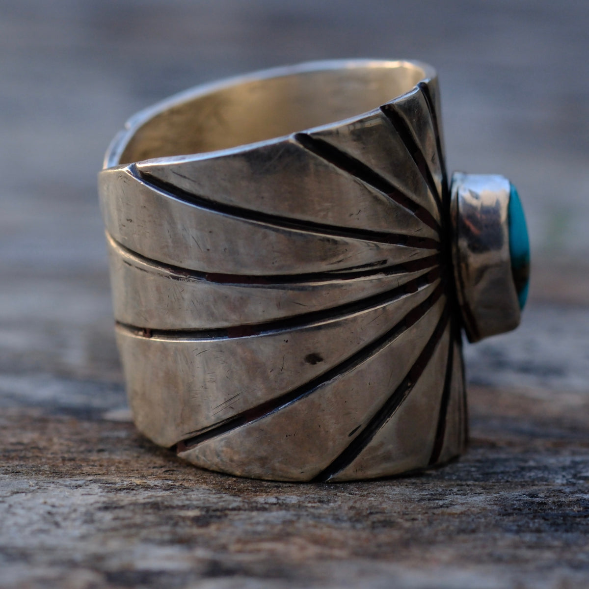 Sterling Silver Lone Mountain Turquoise Wide Band Ring 9.75