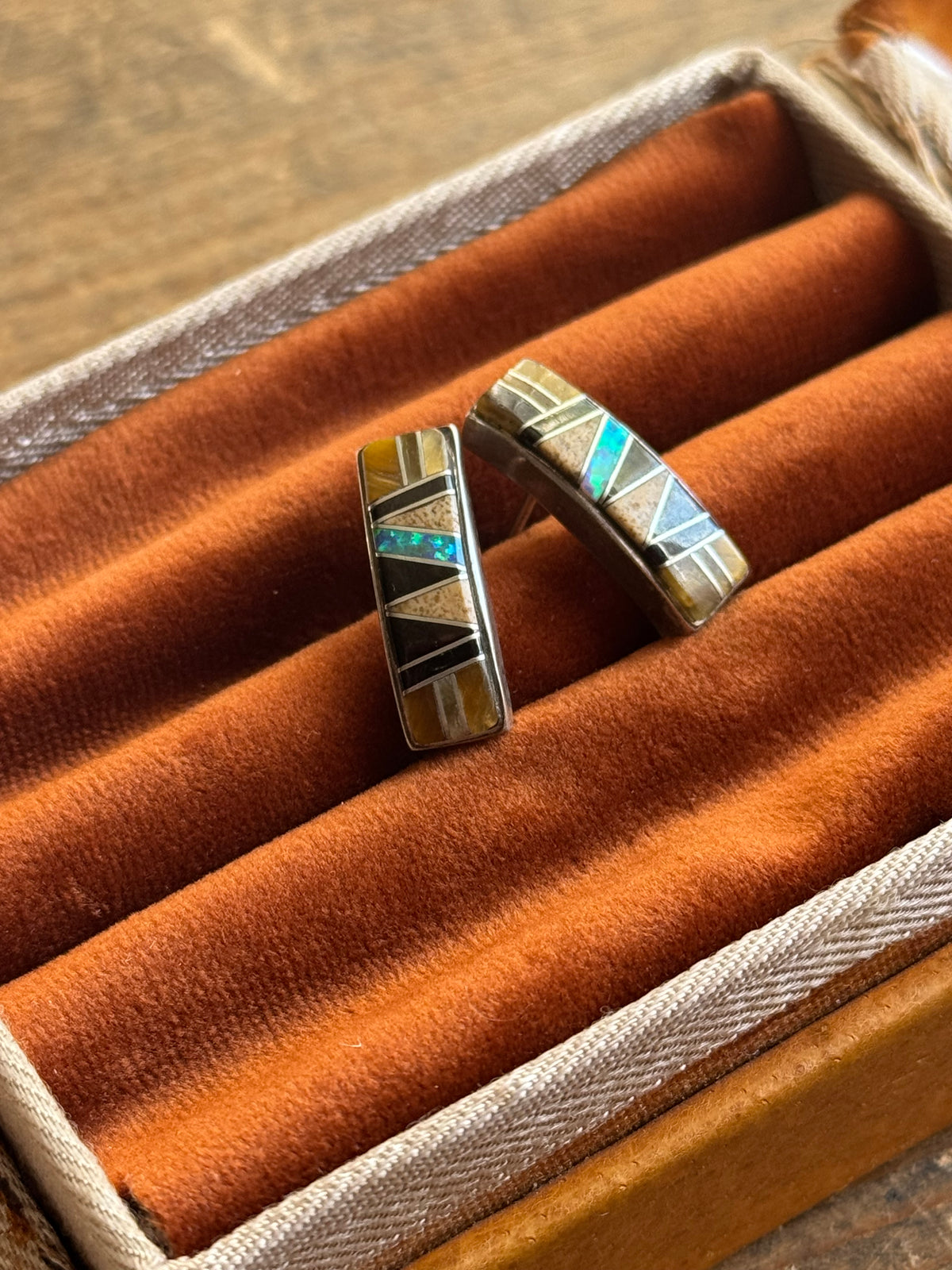 Vintage Sterling Silver Multistone Inlay Earrings