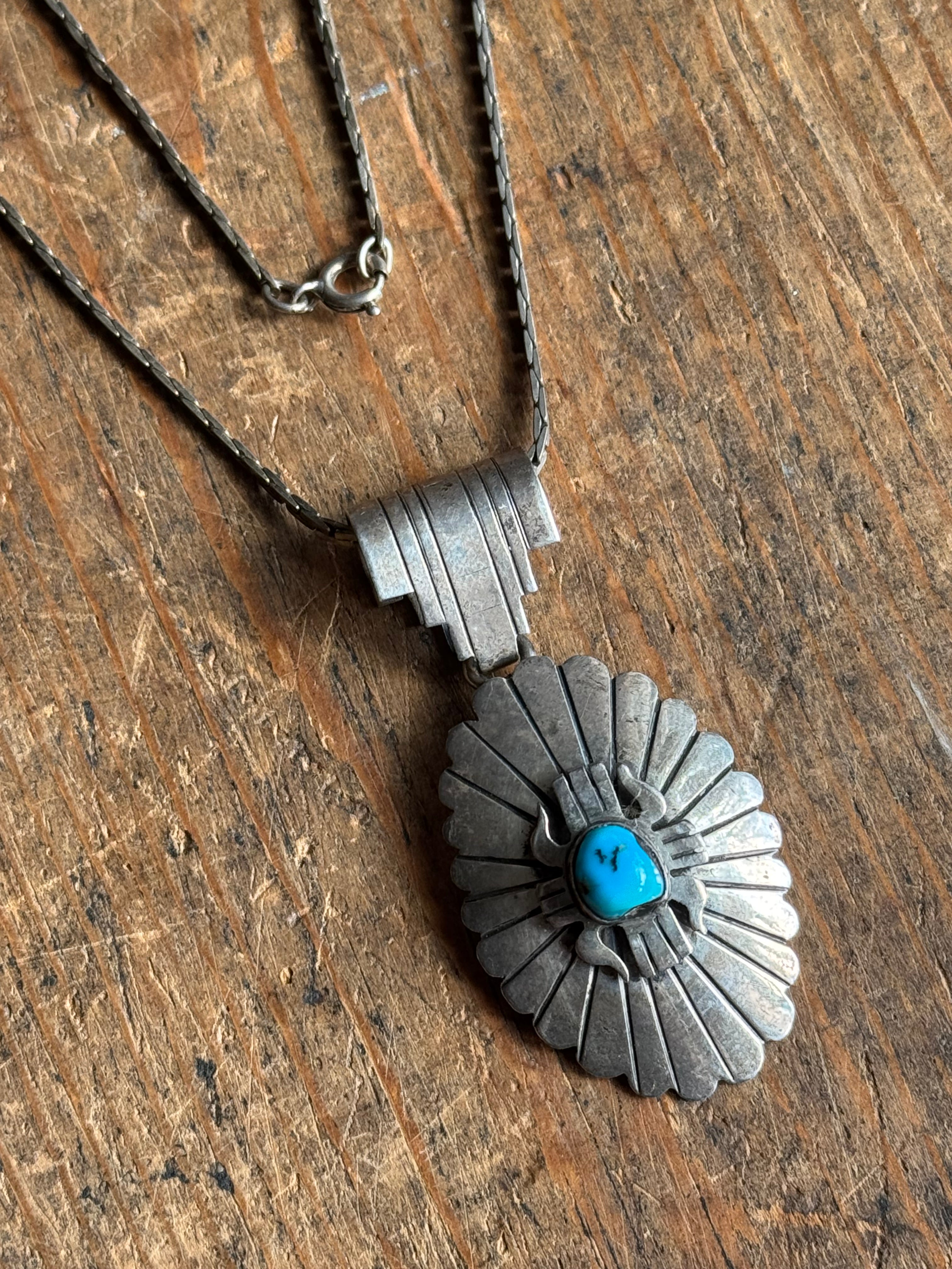 Vintage Sterling Silver Turquoise Concho 20" Necklace