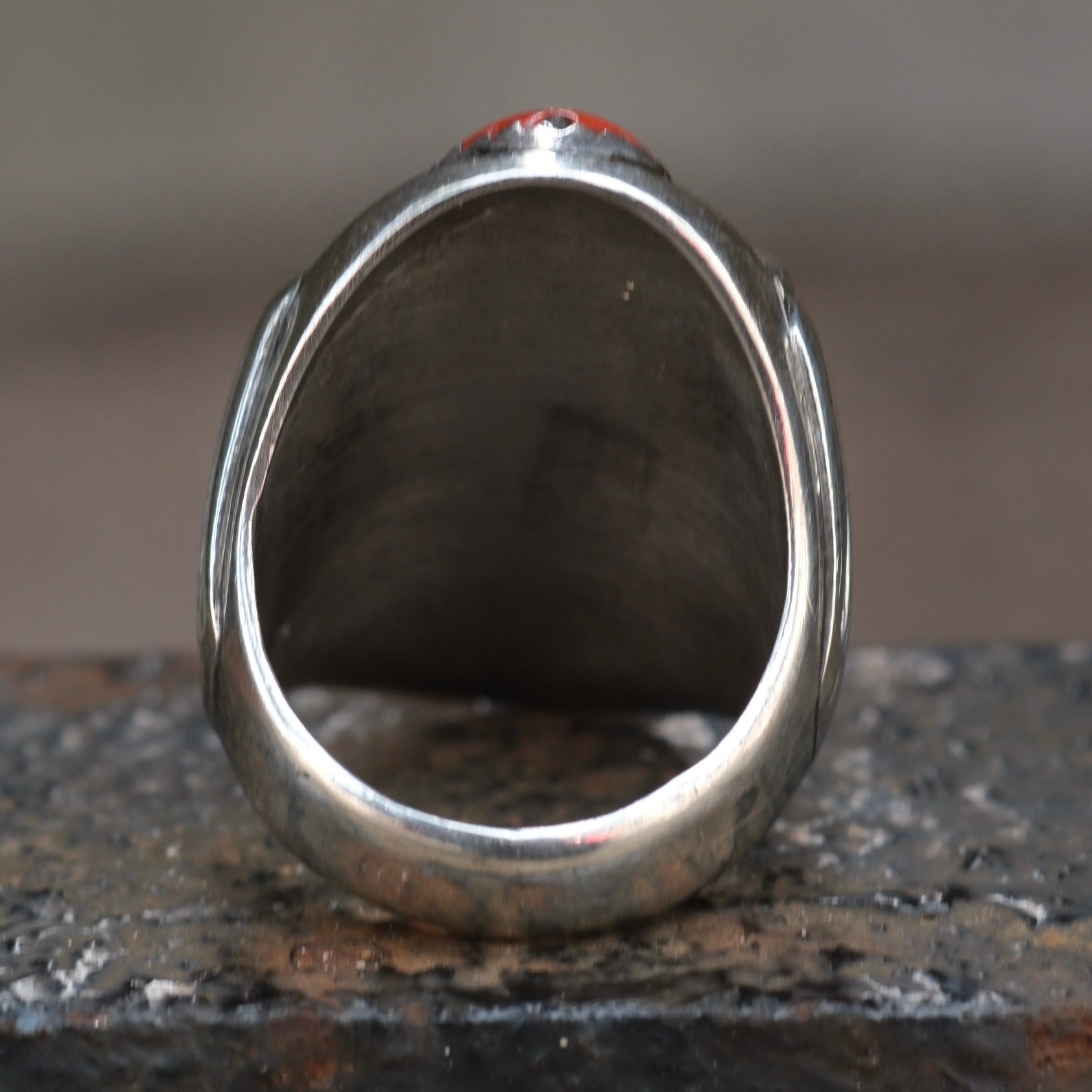 Vintage Sterling Turquoise and Coral Feather Ring 9