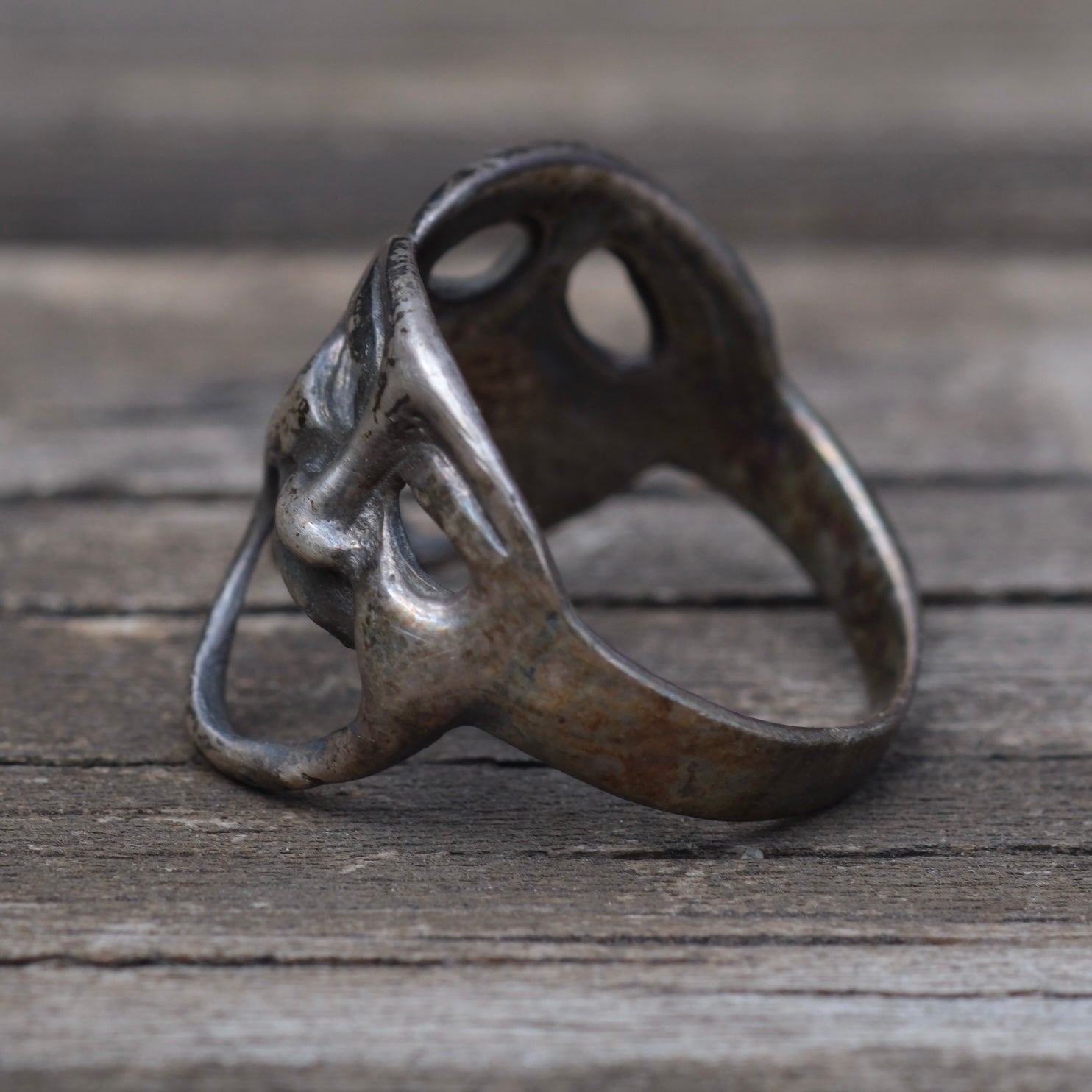 Vintage Sterling Silver Comedy Tragedy Mask Ring 5.75