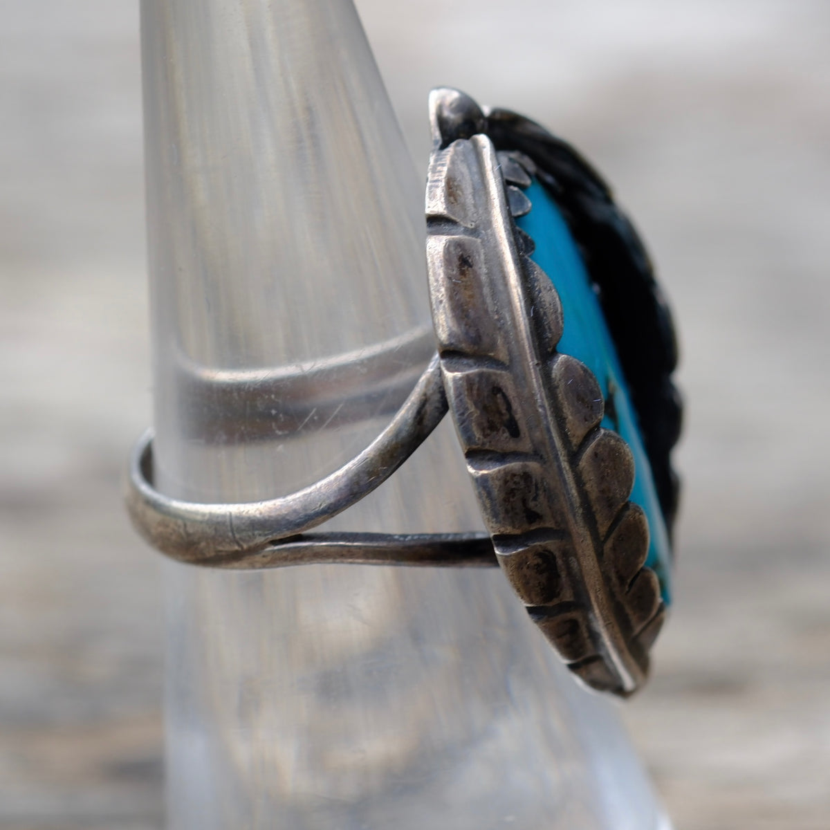 Vintage Sterling Turquoise Double Feather Ring 6