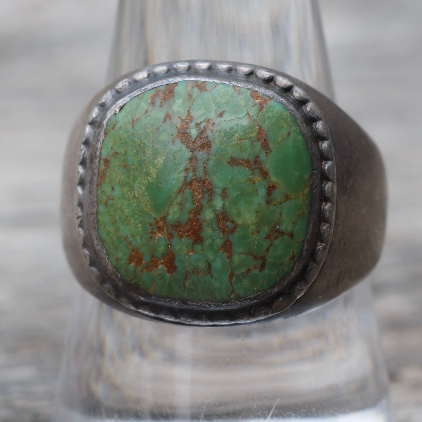 Vintage Sterling Turquoise Signet Ring 9.5