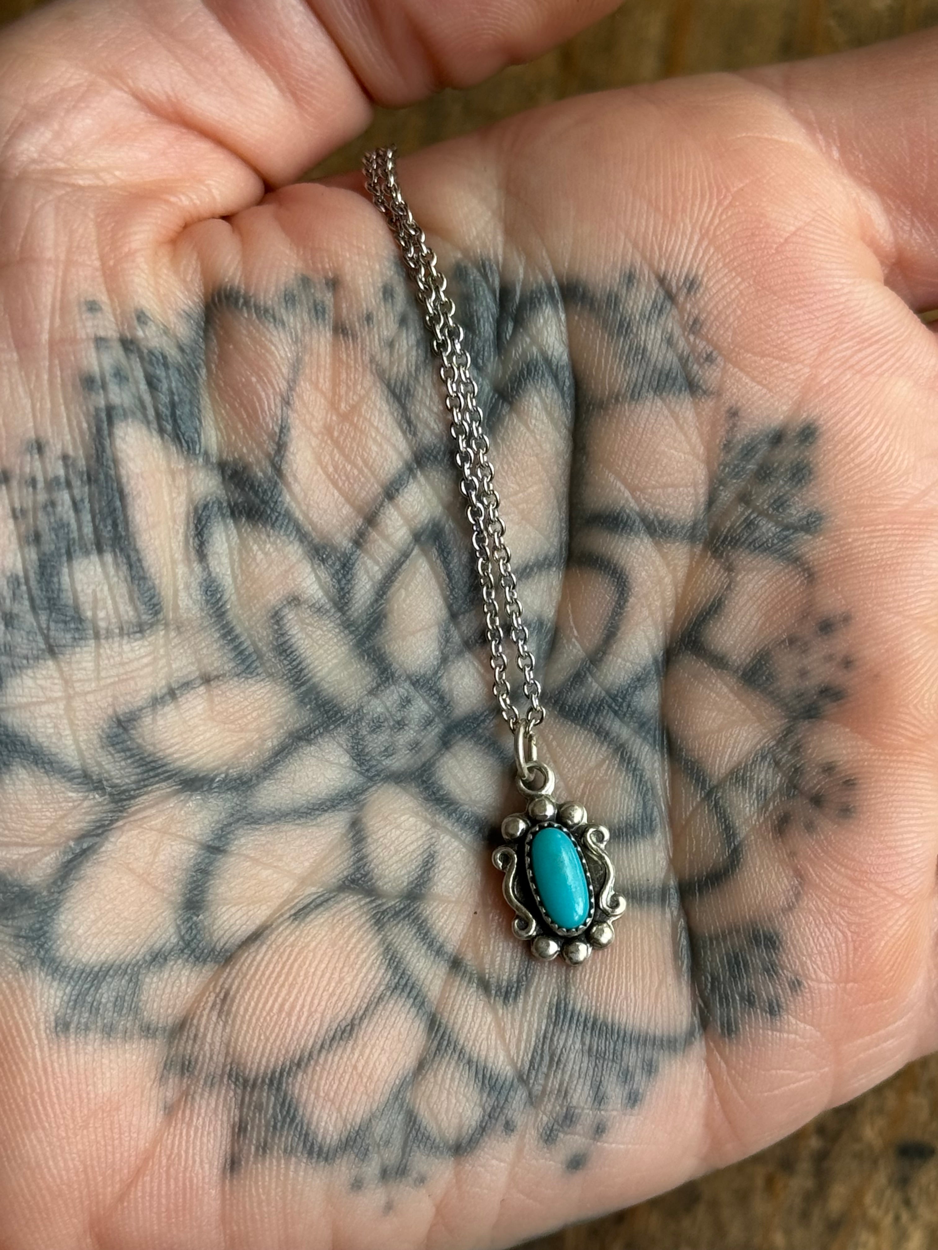 Vintage Sterling Silver Framed Turquoise Necklace