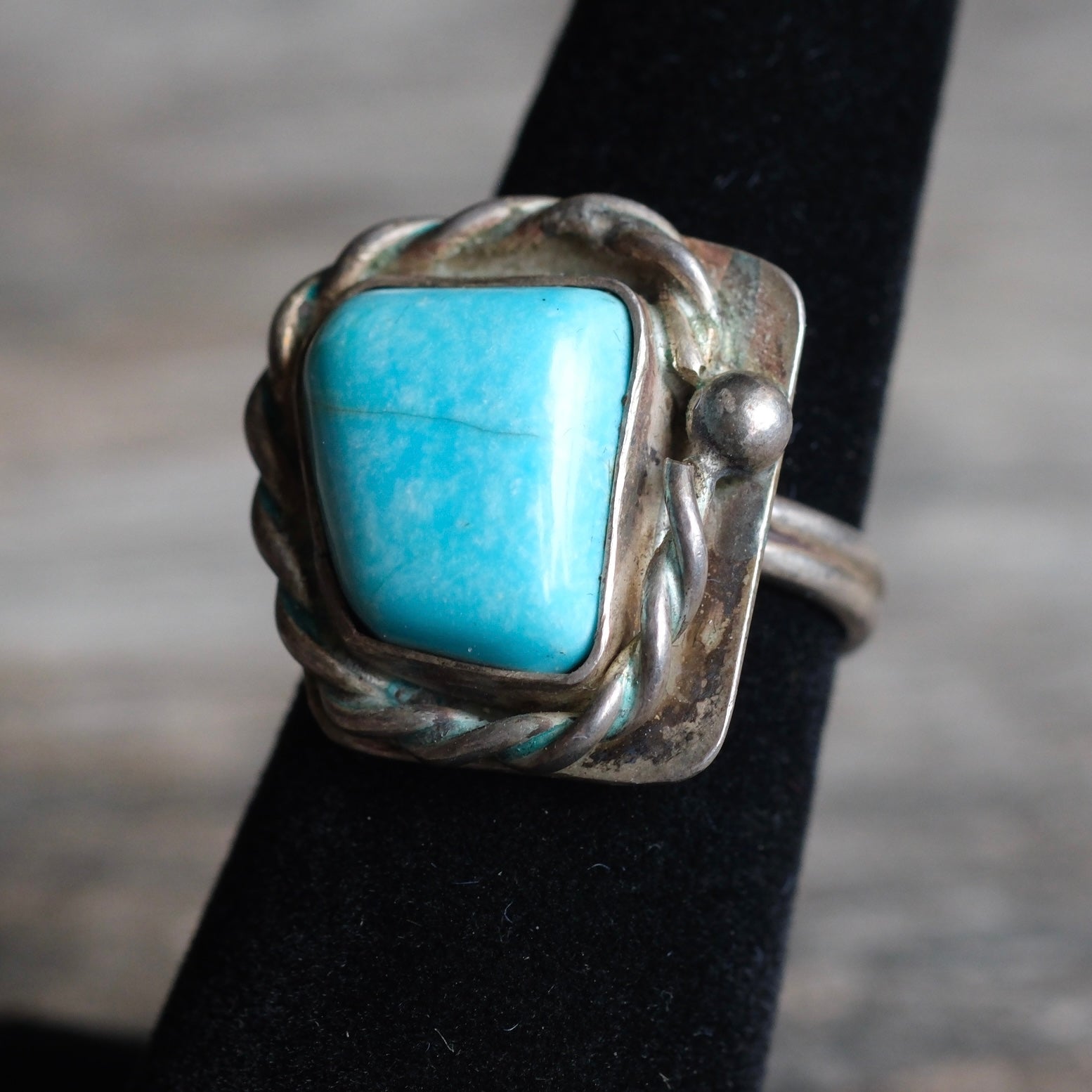 Vintage Sterling Turquoise Roper Ring 5.75