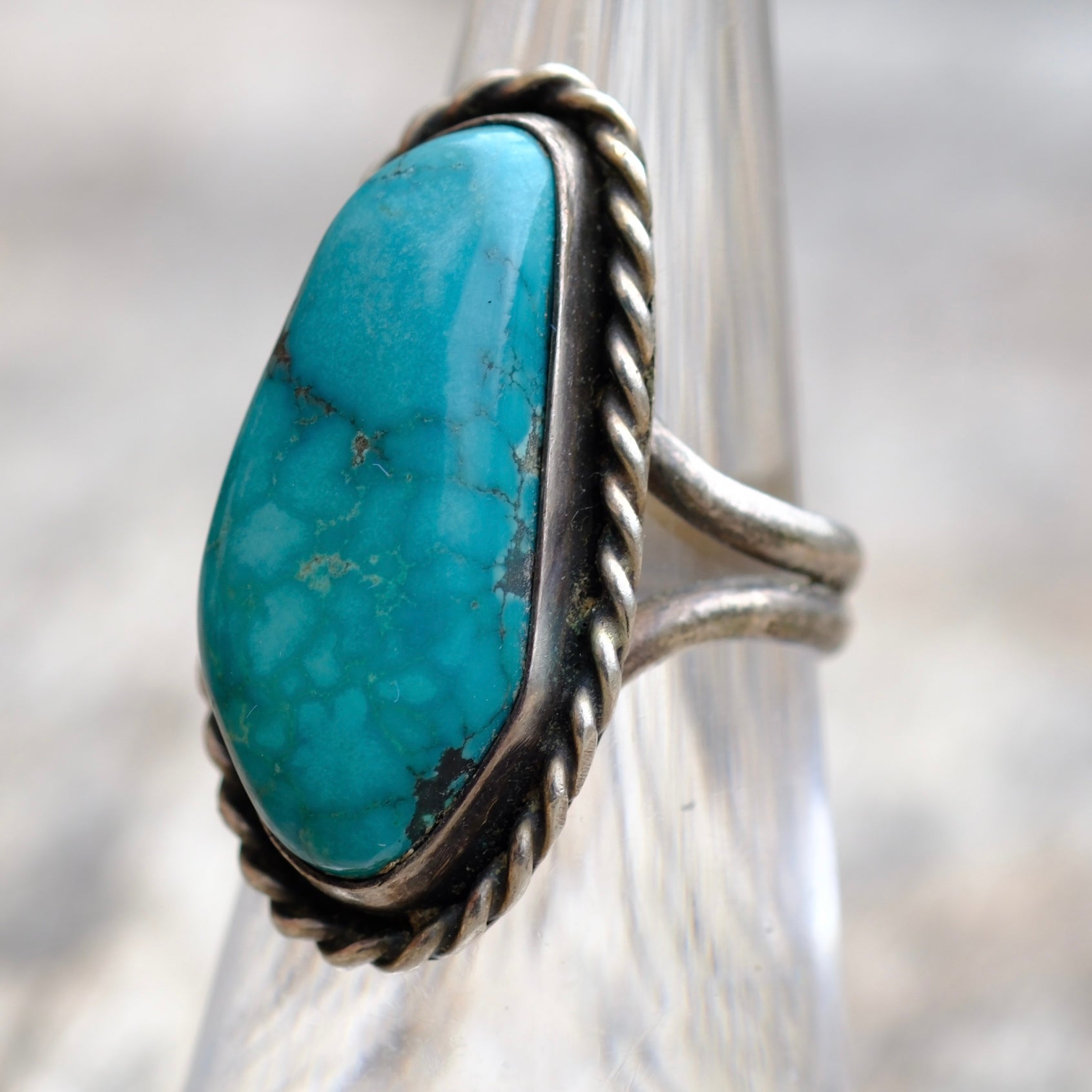 Vintage Sterling Turquoise Roper Ring 5.5