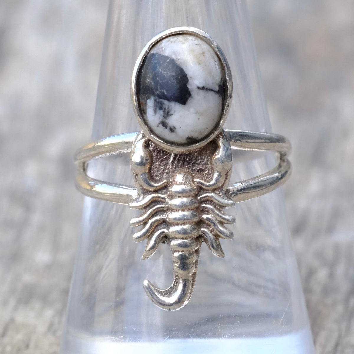 Vintage Sterling White Buffalo Scorpion Ring 8.25