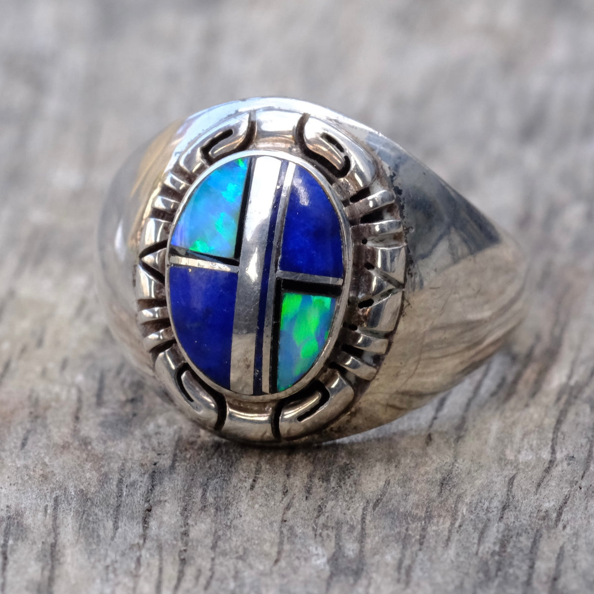 Vintage Sterling Multistone Inlay Ring 11.25
