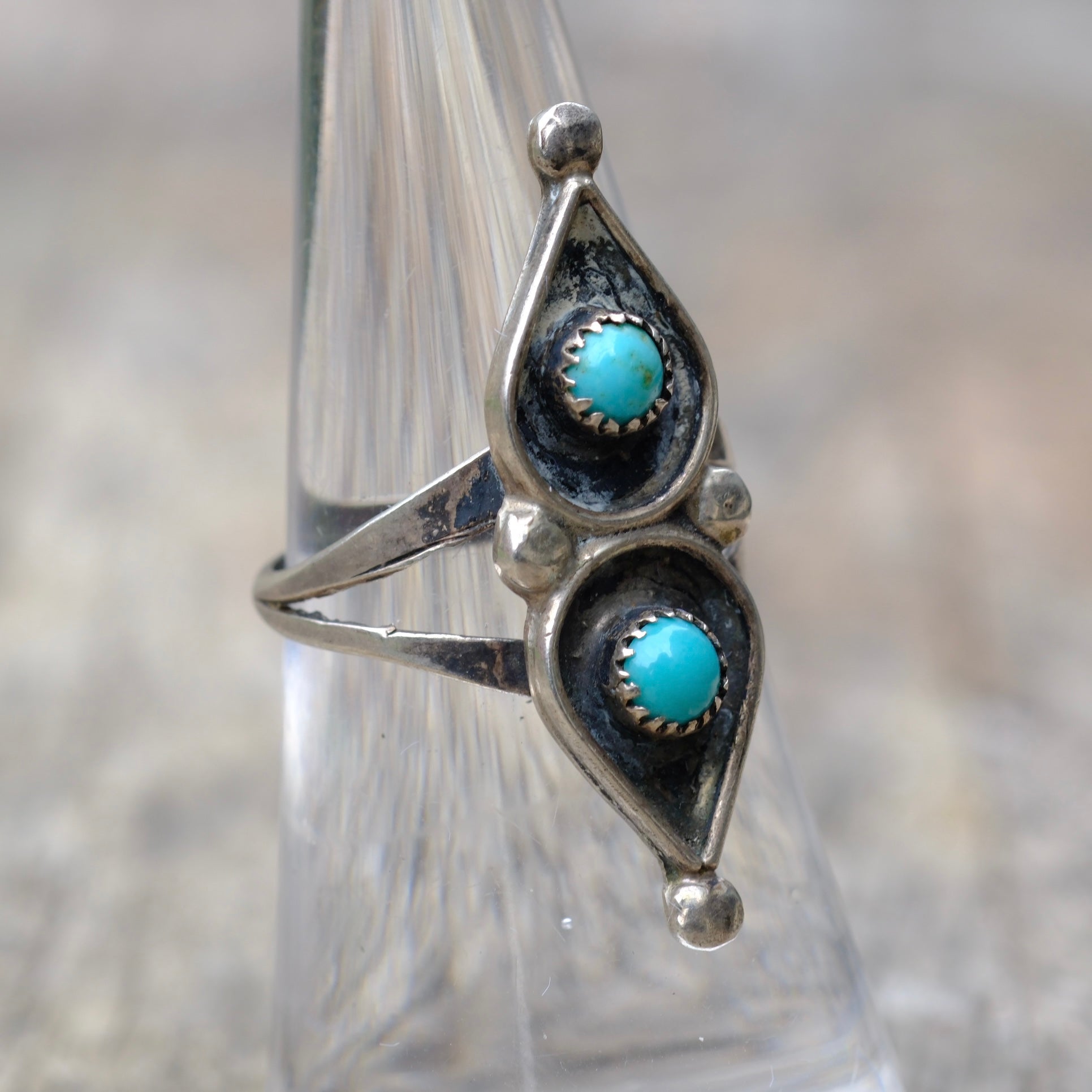 Vintage Sterling 2-Stone Turquoise Ring 6.5