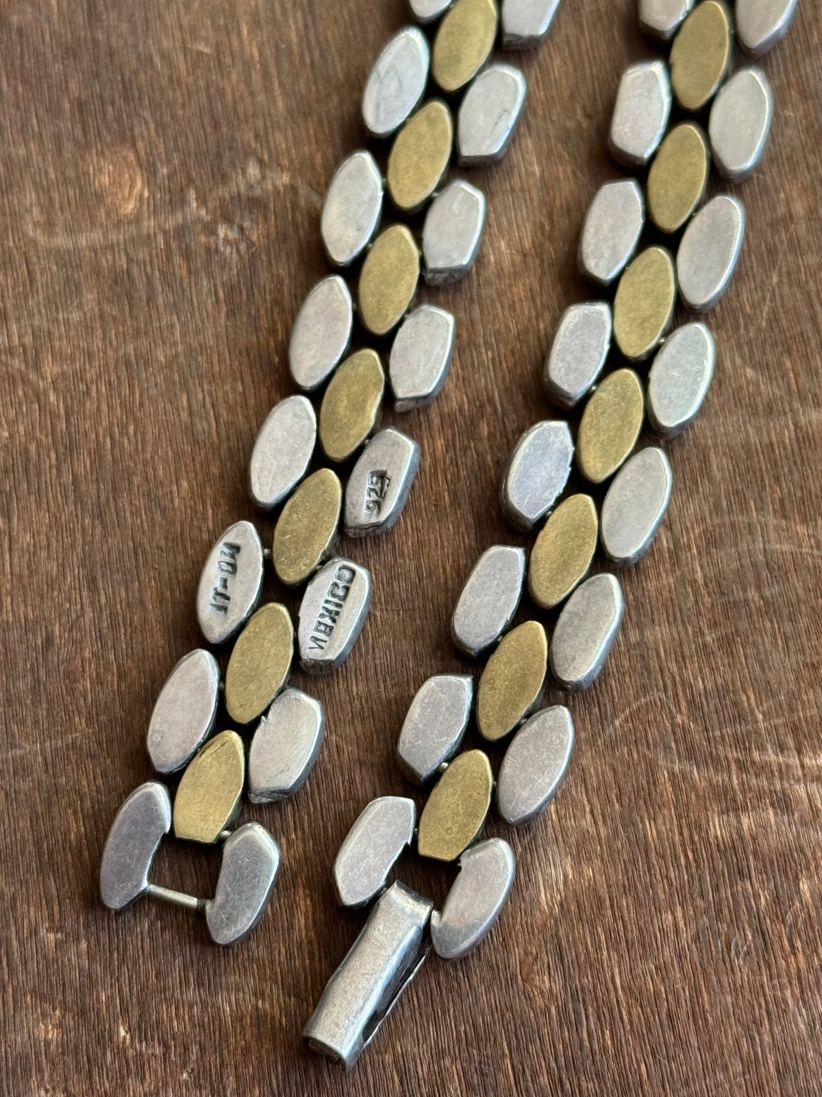 Vintage Sterling Silver & Brass 17.5” Panther Link Chain Choker