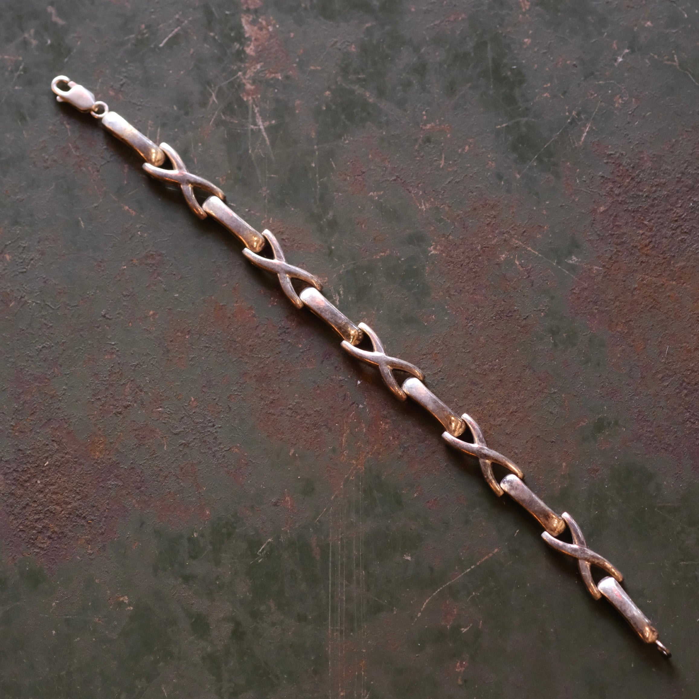 Bracelet Vintage Sterling Heavy X Chain Bracelet