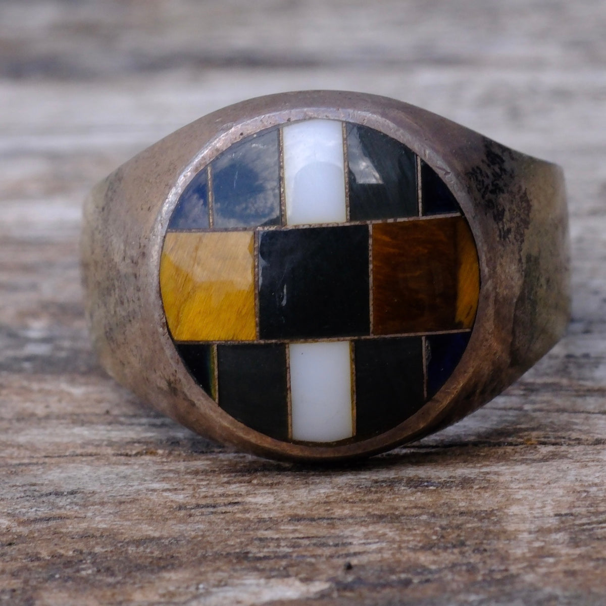 Vintage Sterling Multi Stone Inlay Ring 9.75