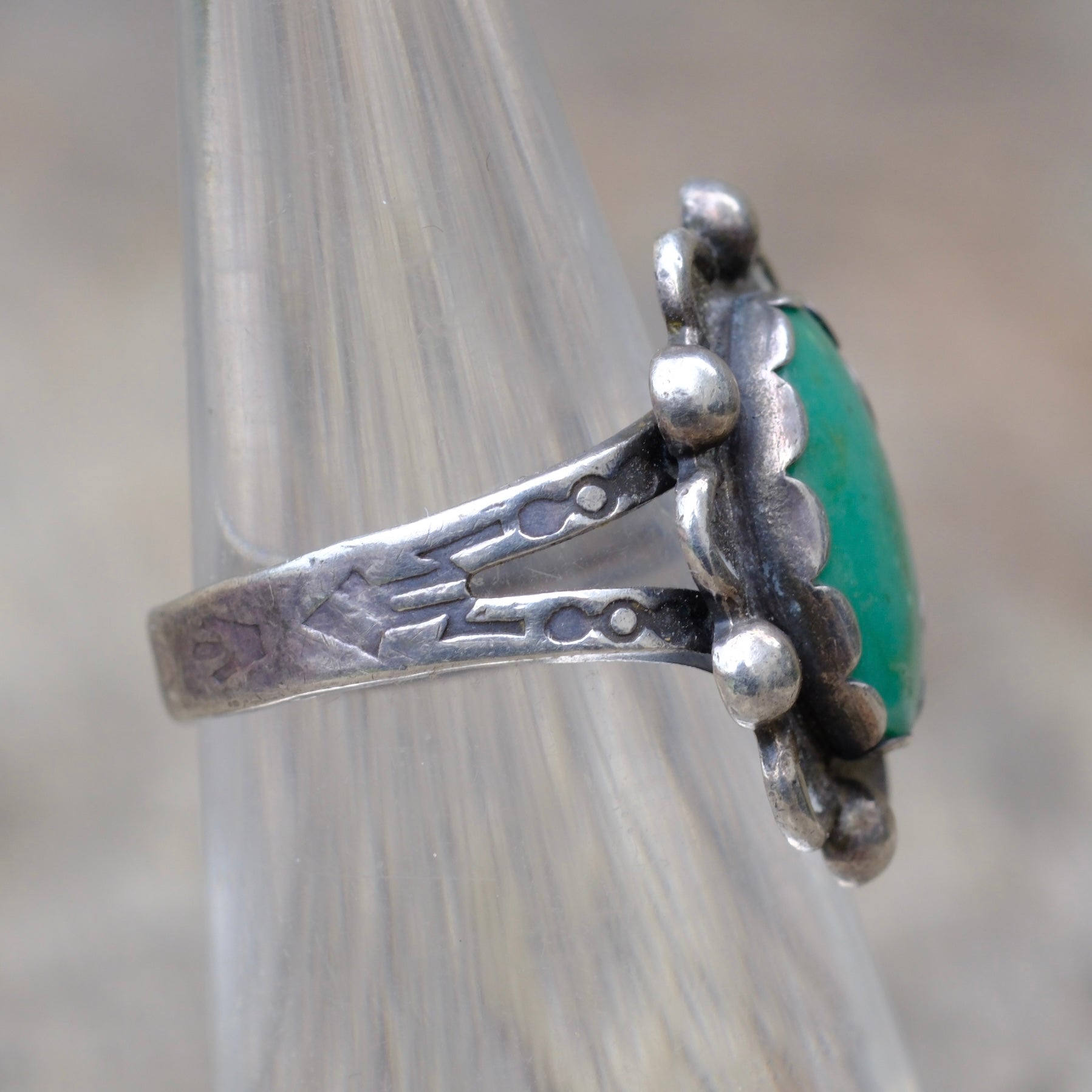 Vintage Sterling Turquoise Stamped Band Ring 5