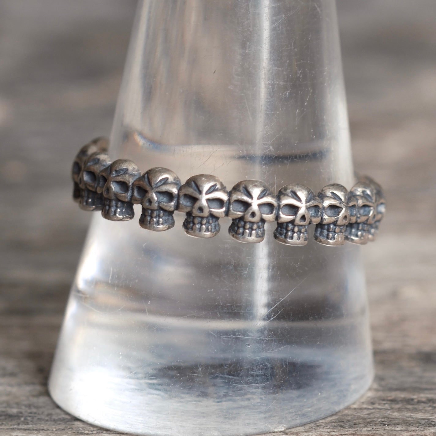 Vintage Sterling Silver Skull Band Ring 11