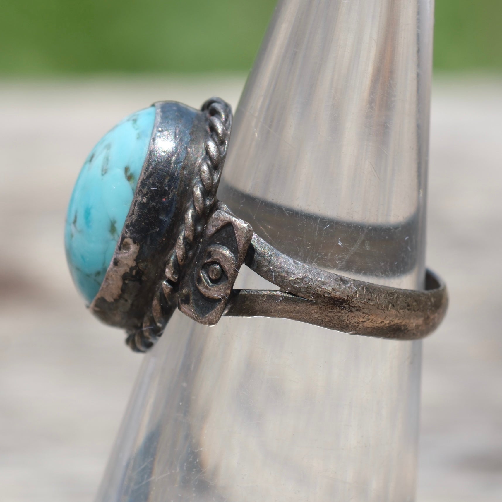 Vintage Sterling Turquoise Ring 4.5