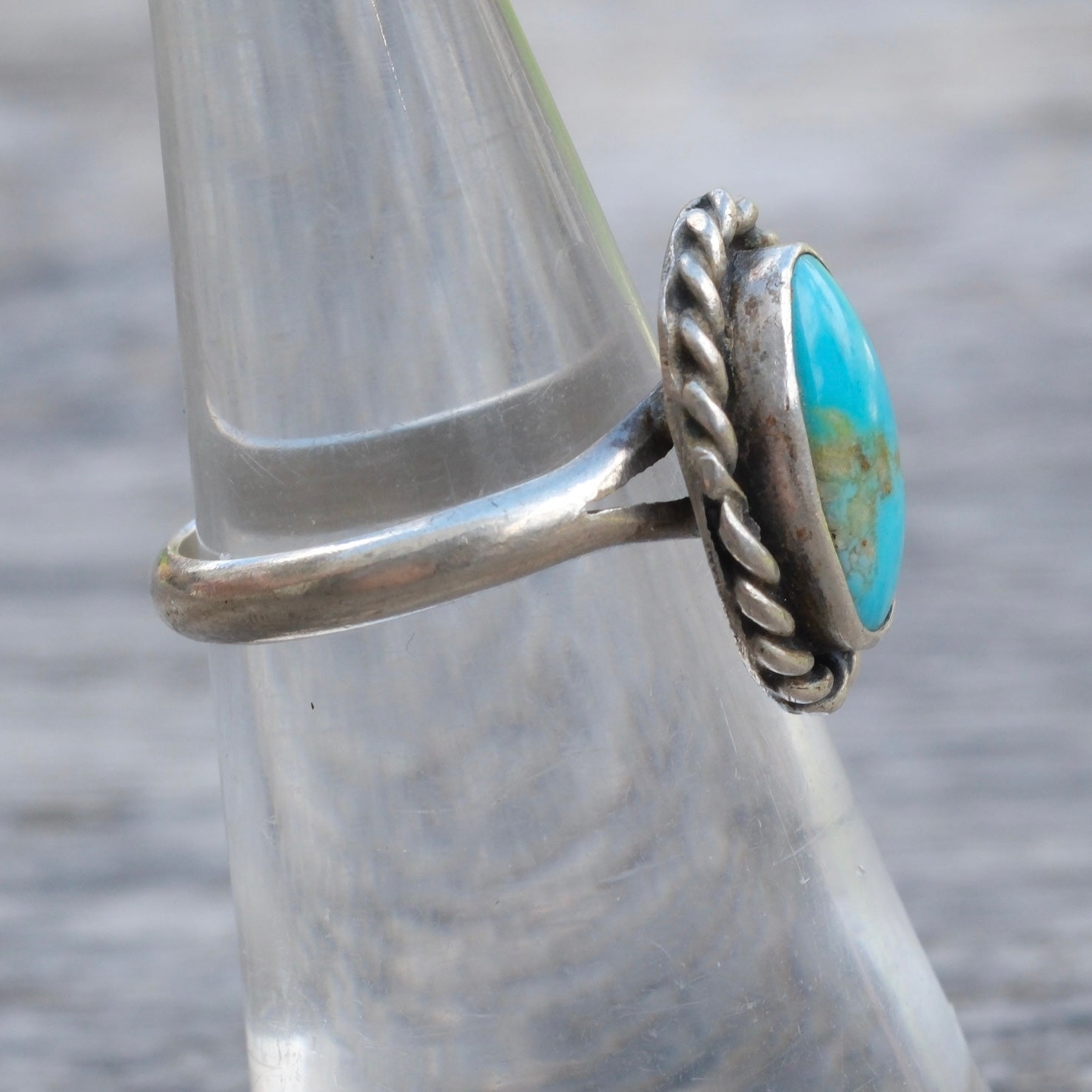 Vintage Sterling Turquoise Roper Ring 5.5