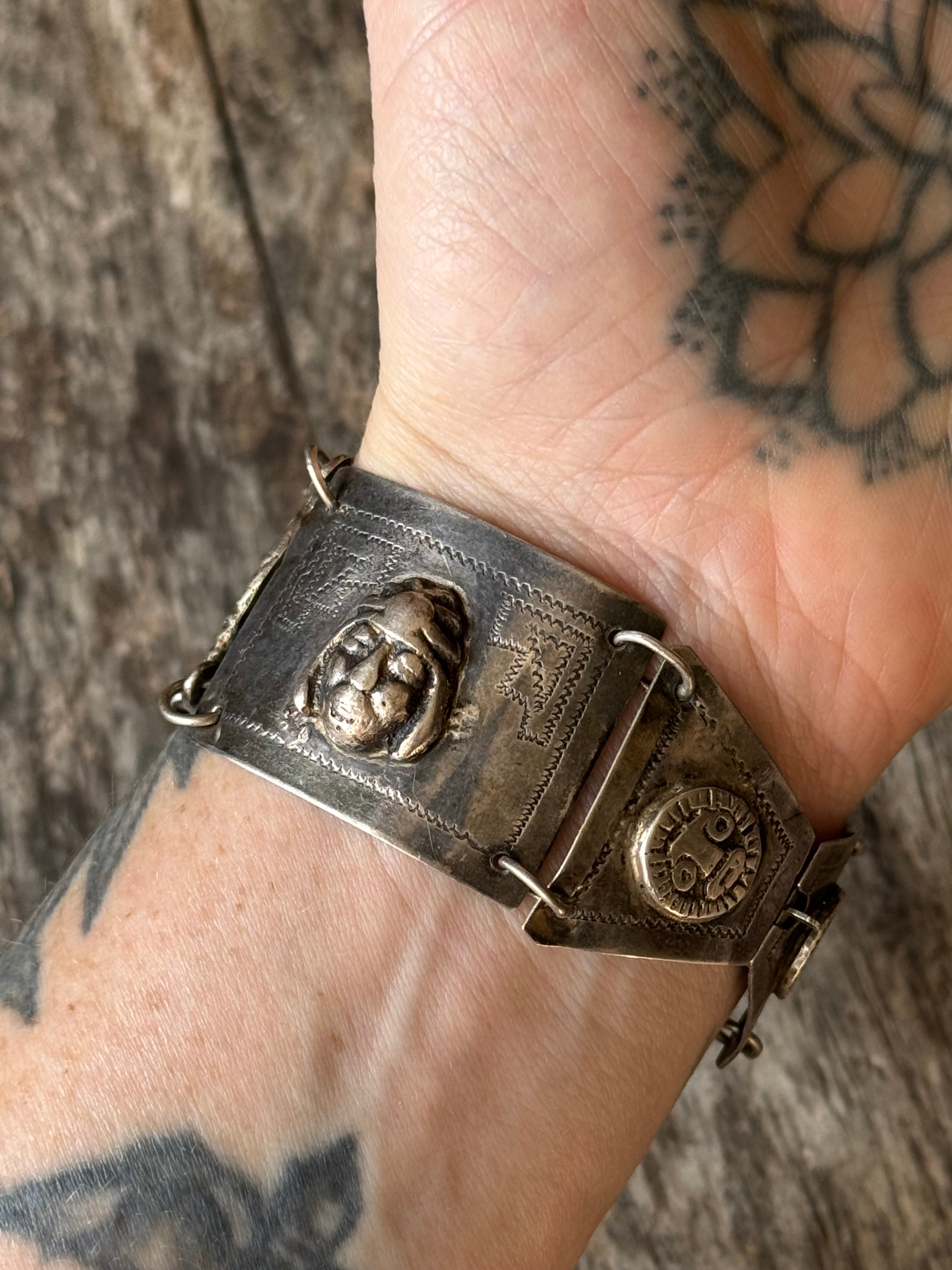 Vintage Coin Silver Medallion Link Bracelet