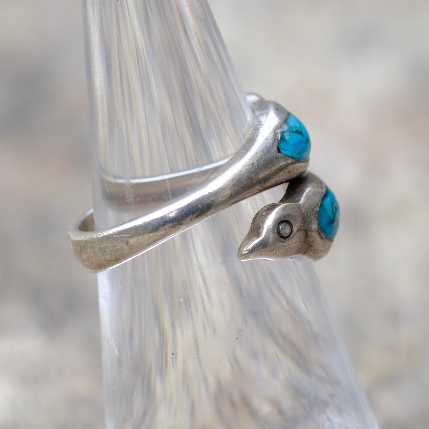 Vintage Sterling Turquoise Overpass Ring 5.25
