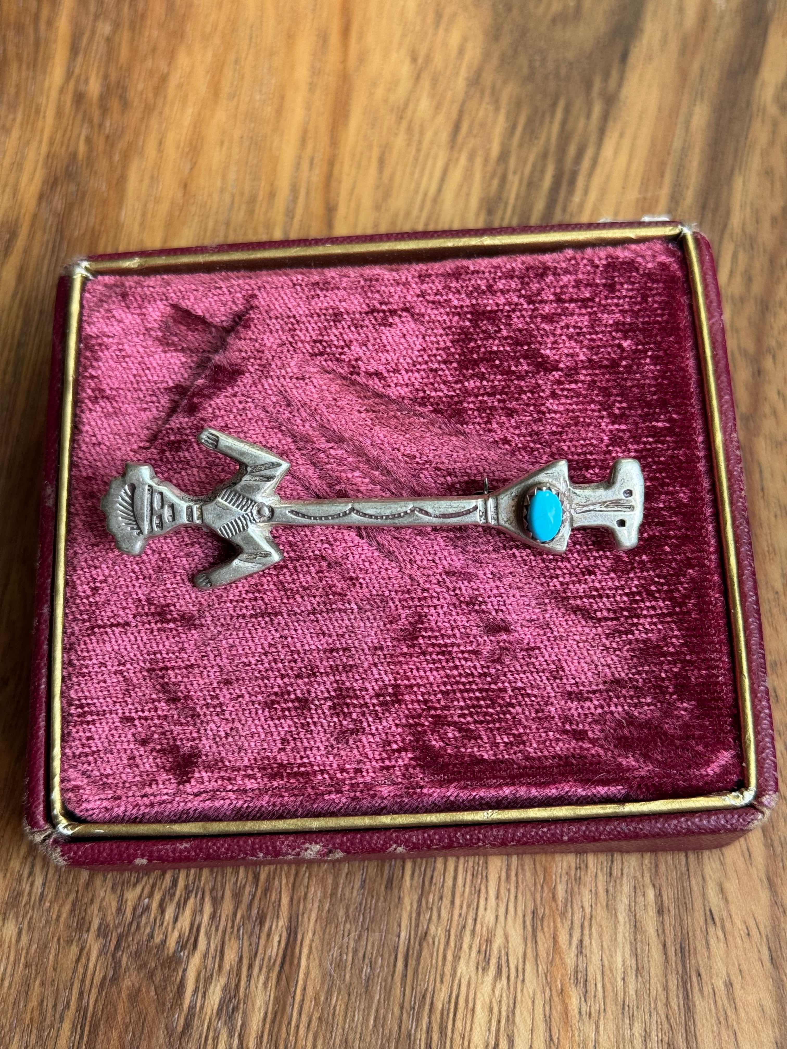 Vintage Sterling Silver Turquoise Kachina Pin