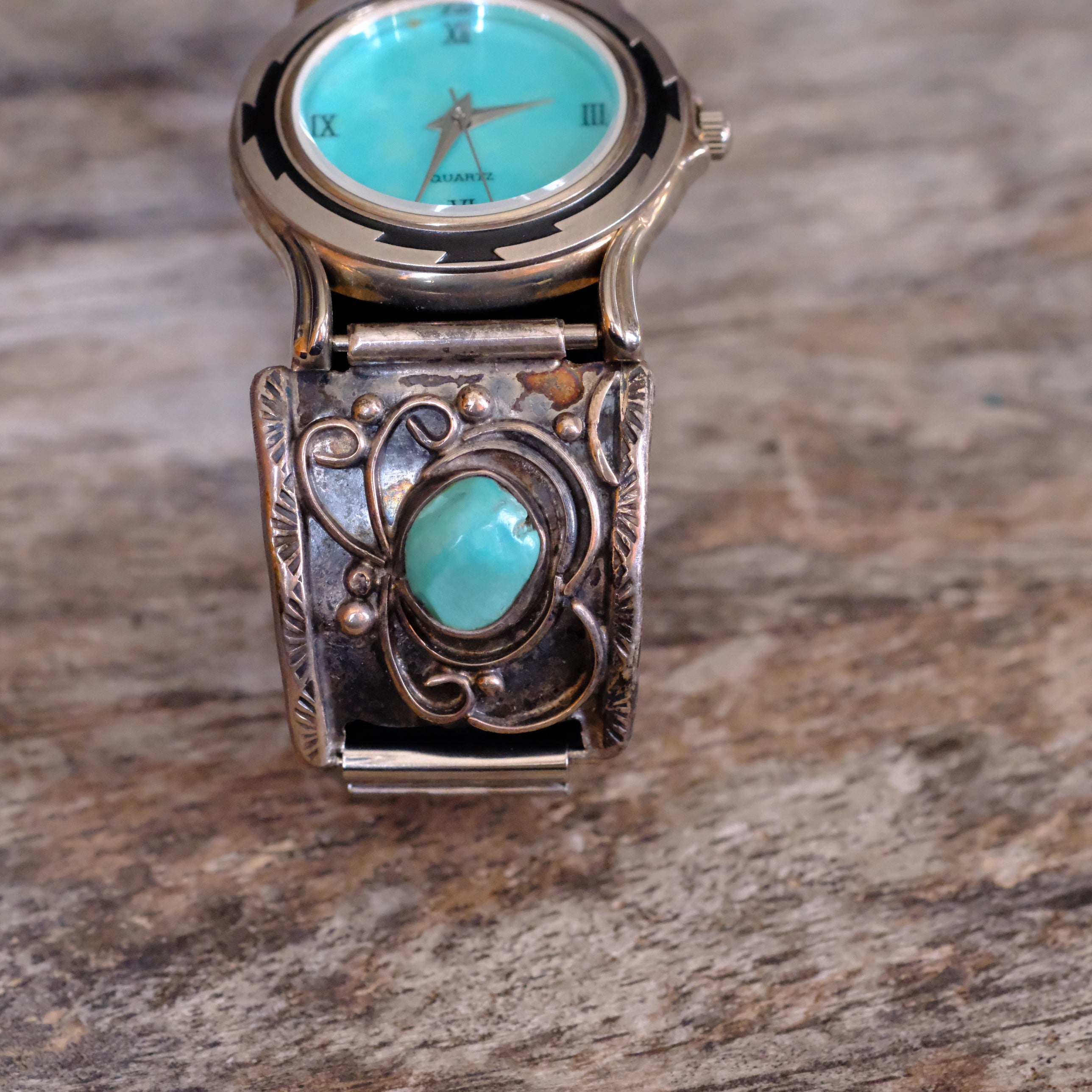 Vintage Sterling Turquoise Watch With Turquoise Dial