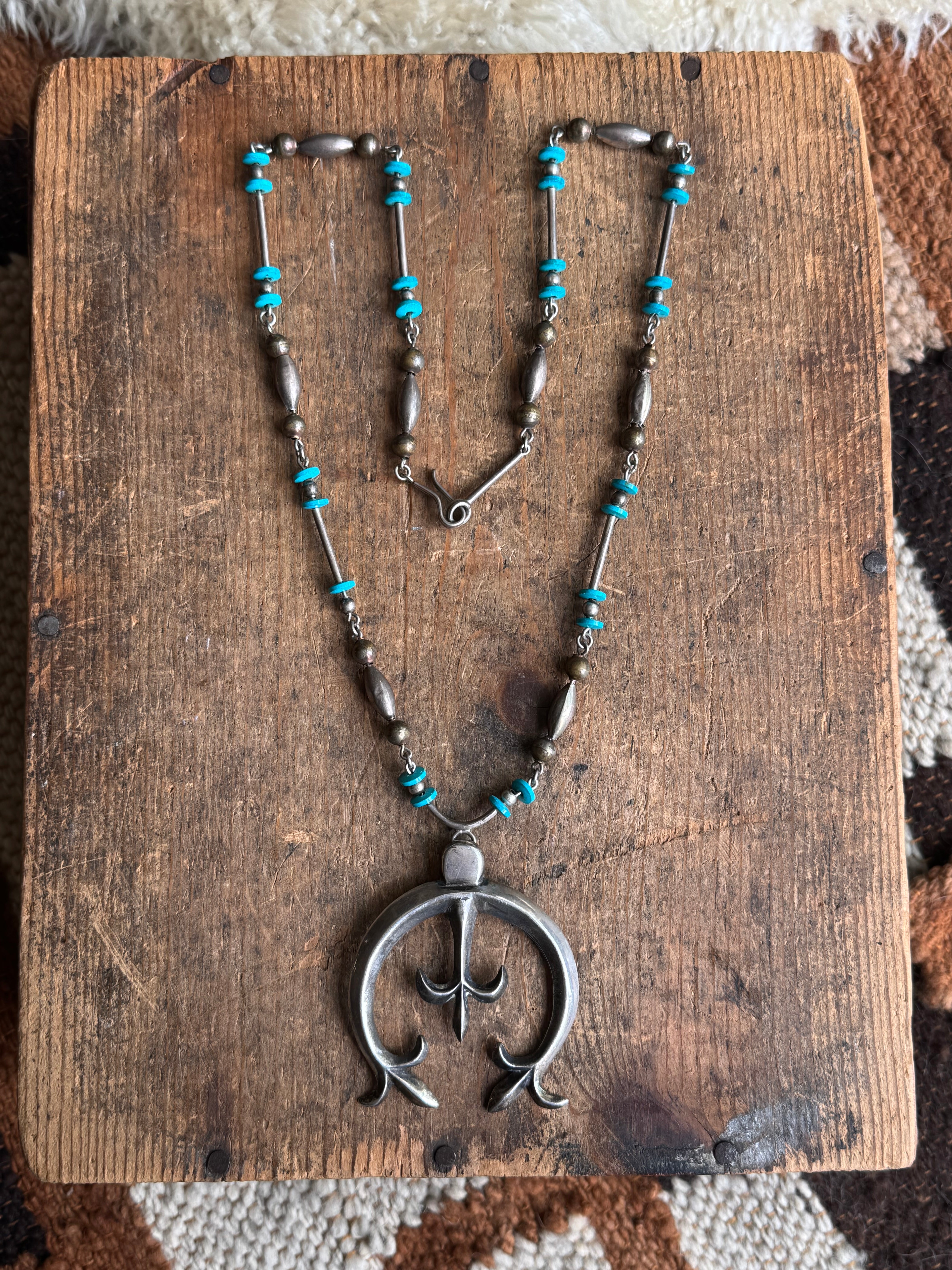 Vintage Sterling Silver & Turquoise Naja Necklace